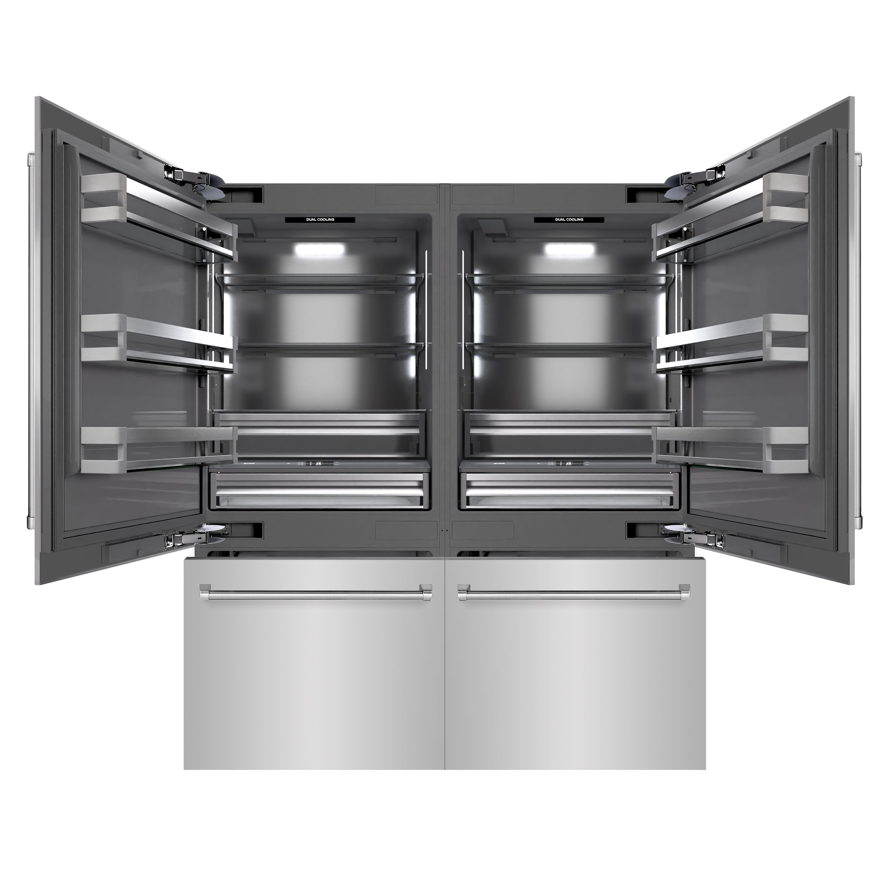 ZLINE 72 in. 39.6 cu. ft. French Door Built-In Bottom Freezer Refrigerator with Water Dispensers and Ice Makers in Stainless Steel with Graphite Gray Interior (GRBIT-304-72)