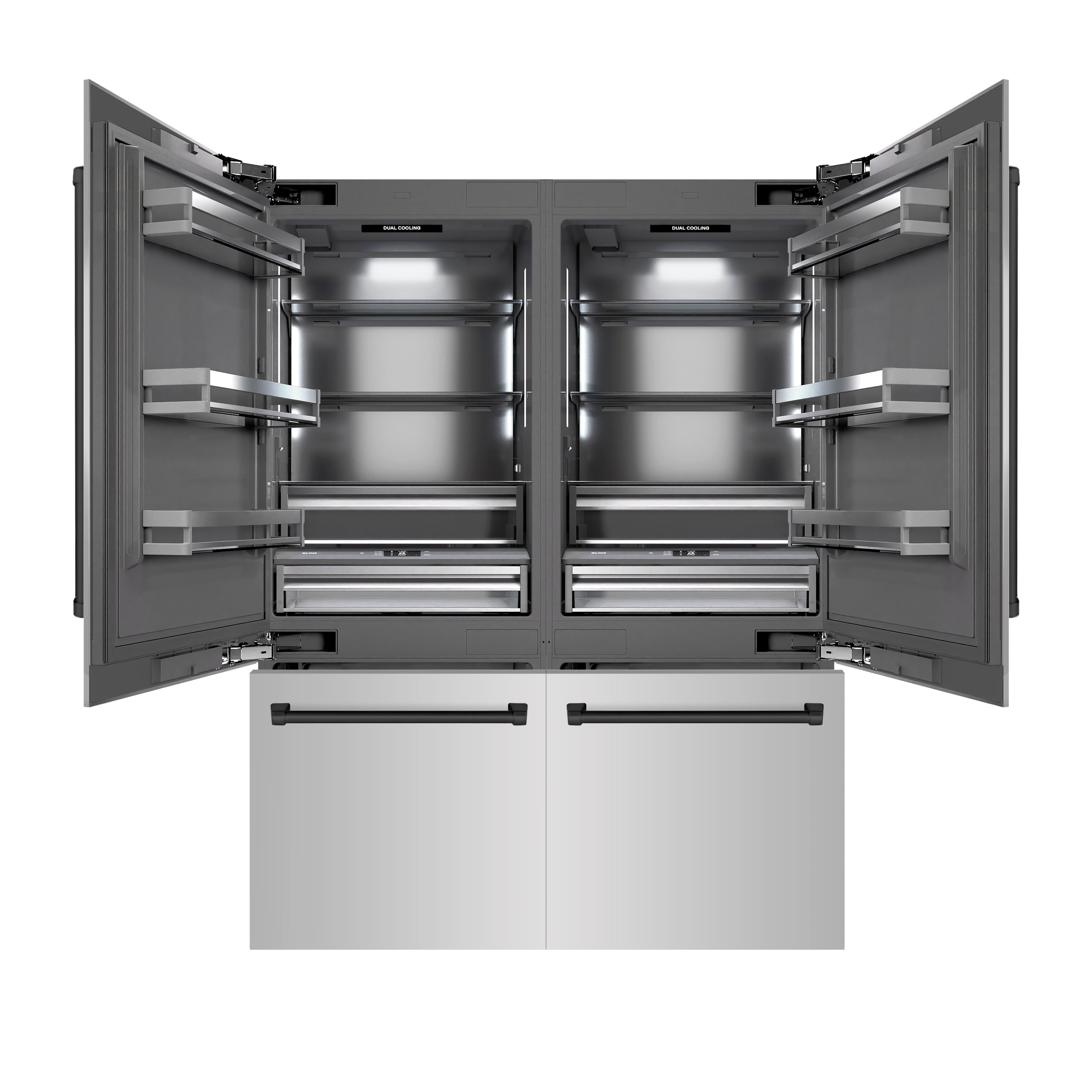 ZLINE Autograph Edition 60 in. 32.2 cu. ft. French Door Built-In Bottom Freezer Refrigerator with Water Dispenser and Ice Maker in Stainless Steel with Graphite Gray Interior and Matte Black Accents (GRBIVZ-304-60MB)