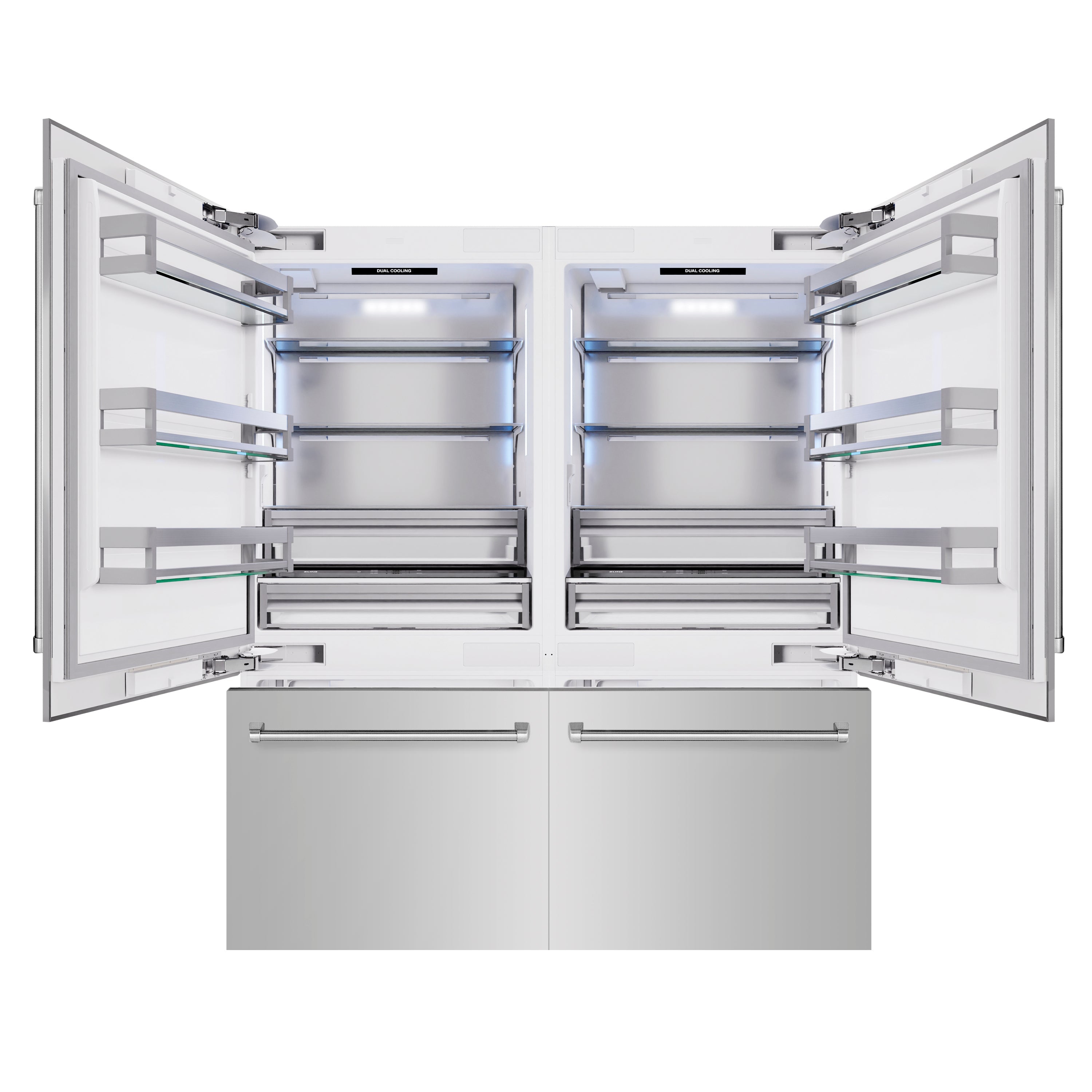 ZLINE 72 in. 39.6 cu. ft. French Door Built-In Bottom Freezer Refrigerator with Water Dispensers and Ice Makers in Stainless Steel (RBIT-304-72)