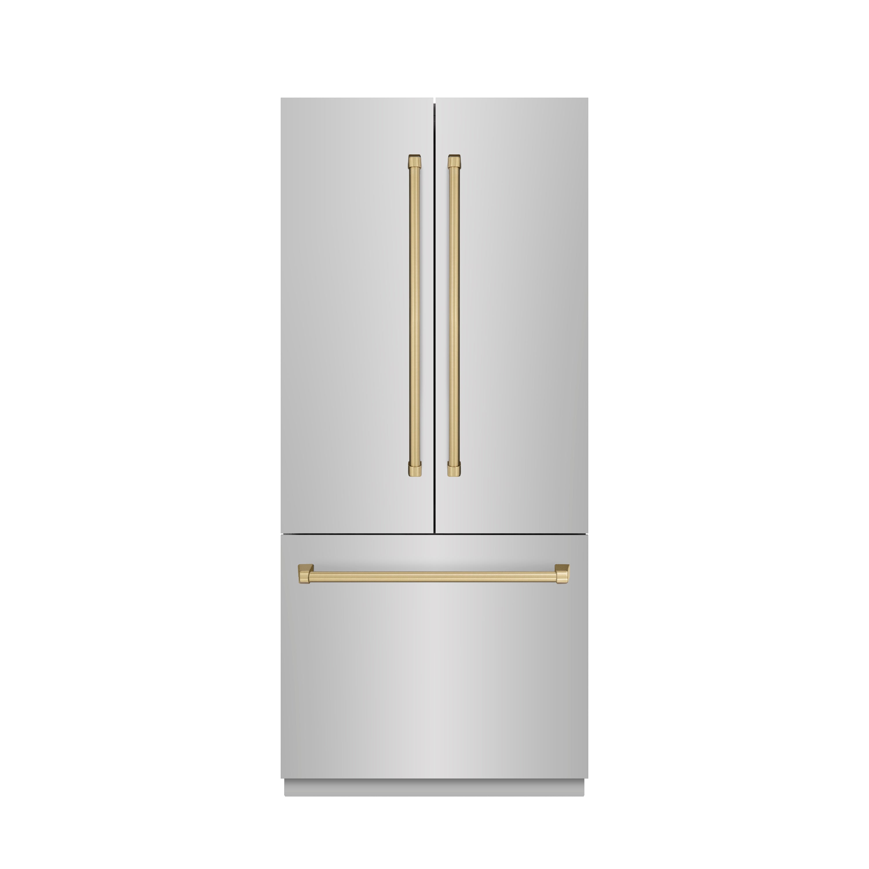 ZLINE Autograph Edition 36 in. 19.6 cu. ft. French Door Built-In Bottom Freezer Refrigerator with Water Dispenser and Ice Maker in Stainless Steel with Stainless Steel Interior and Champagne Bronze Accents (SRBIVZ-304-36CB)