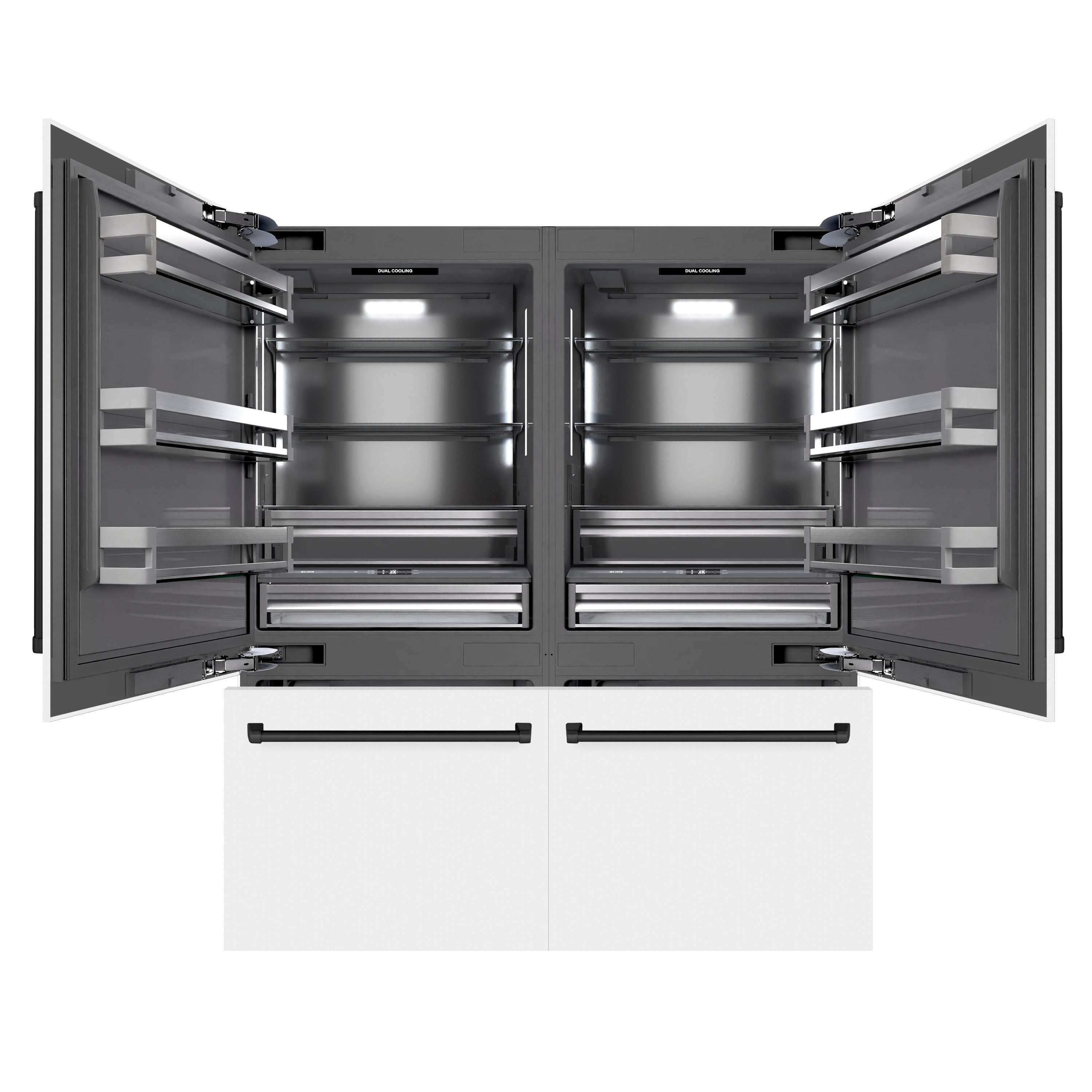 ZLINE Autograph Edition 72 in. 39.6 cu. ft. French Door Built-In Bottom Freezer Refrigerator with Water Dispensers and Ice Makers in White Matte with Graphite Gray Interior and Matte Black Accents (GRBITZ-WM-72-MB)