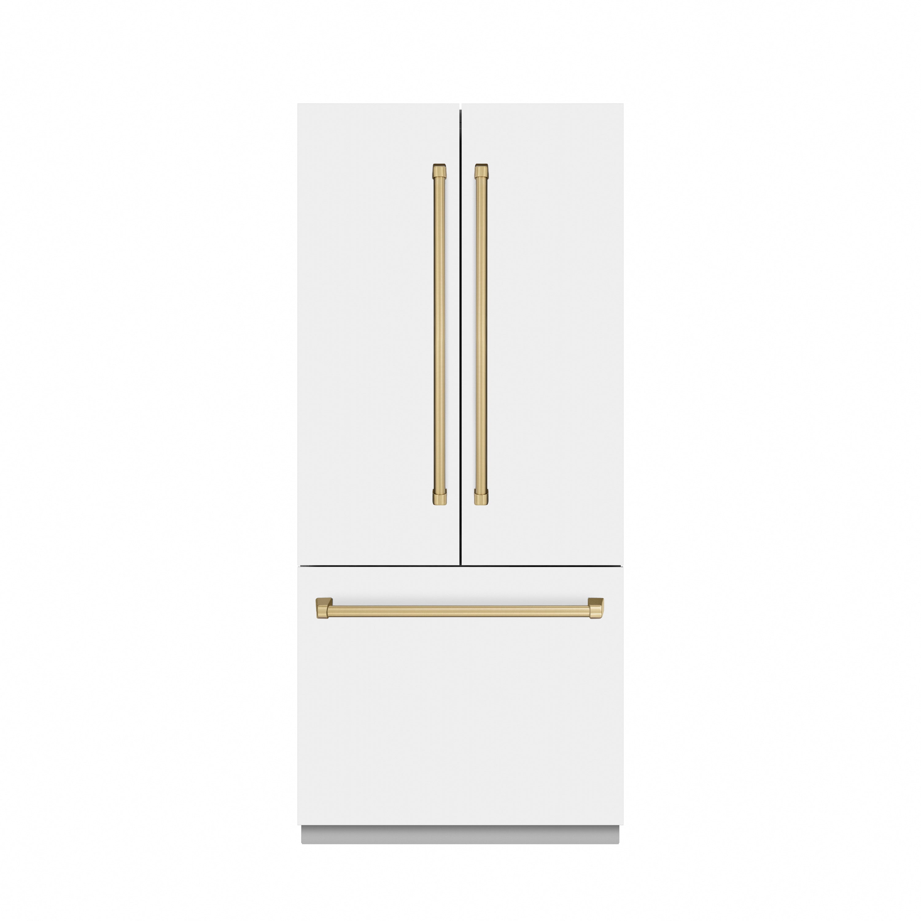 ZLINE Autograph Edition 36 in. 19.6 cu. ft. French Door Built-In Bottom Freezer Refrigerator with Water Dispenser and Ice Maker in White Matte with Graphite Gray Interior and Champagne Bronze Accents (GRBIVZ-WM-36-CB)