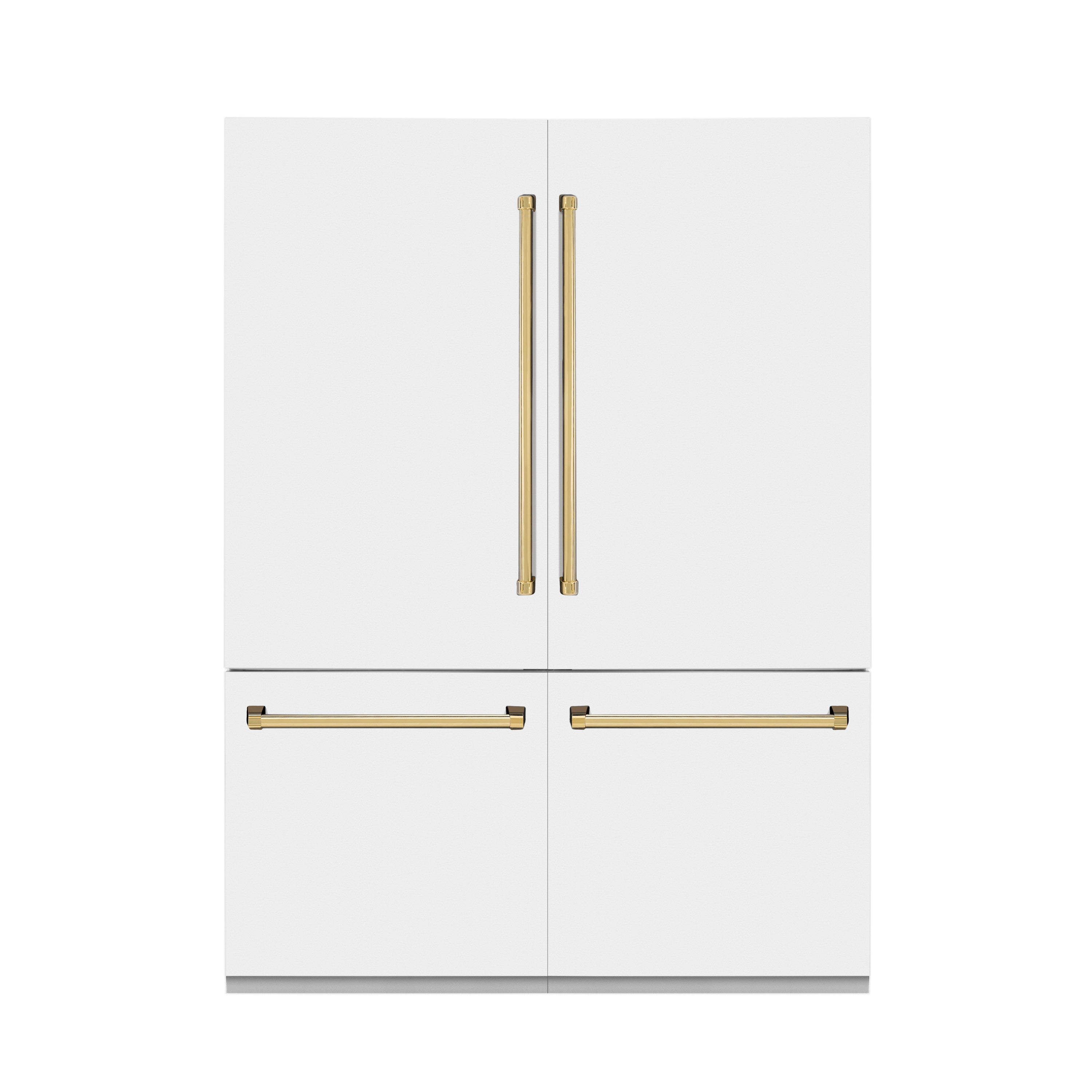 ZLINE Autograph Edition 60 in. 32.2 cu. ft. French Door Built-In Bottom Freezer Refrigerator with Water Dispenser and Ice Maker in White Matte with Polished Gold Accents (RBIVZ-WM-60-G)