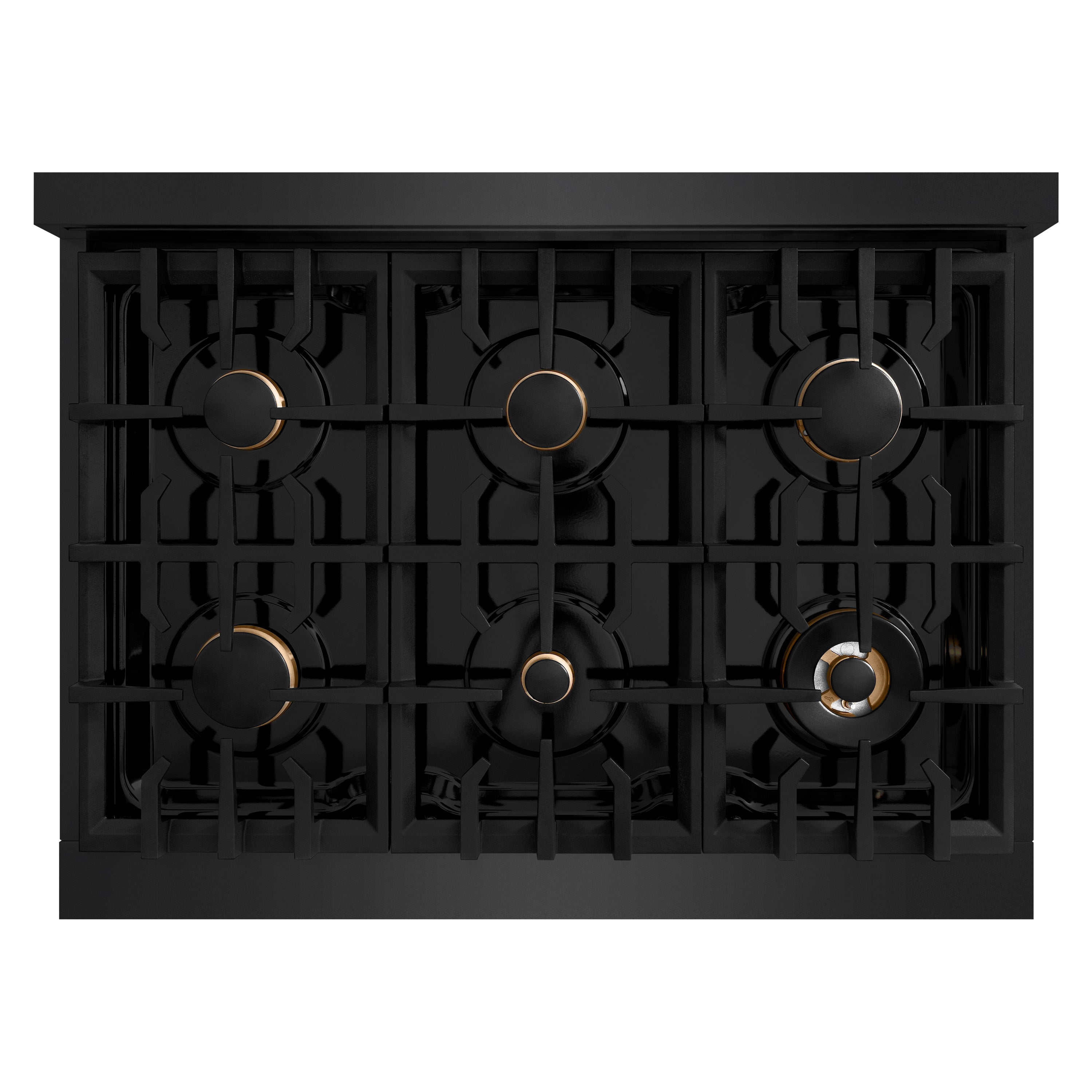 ZLINE 36 in. 5.2 cu. ft. Classic Dual Fuel Range with Gas Cooktop and Electric Convection Oven in Black Stainless Steel with 6 Brass Burners (CDRB-BR-36)