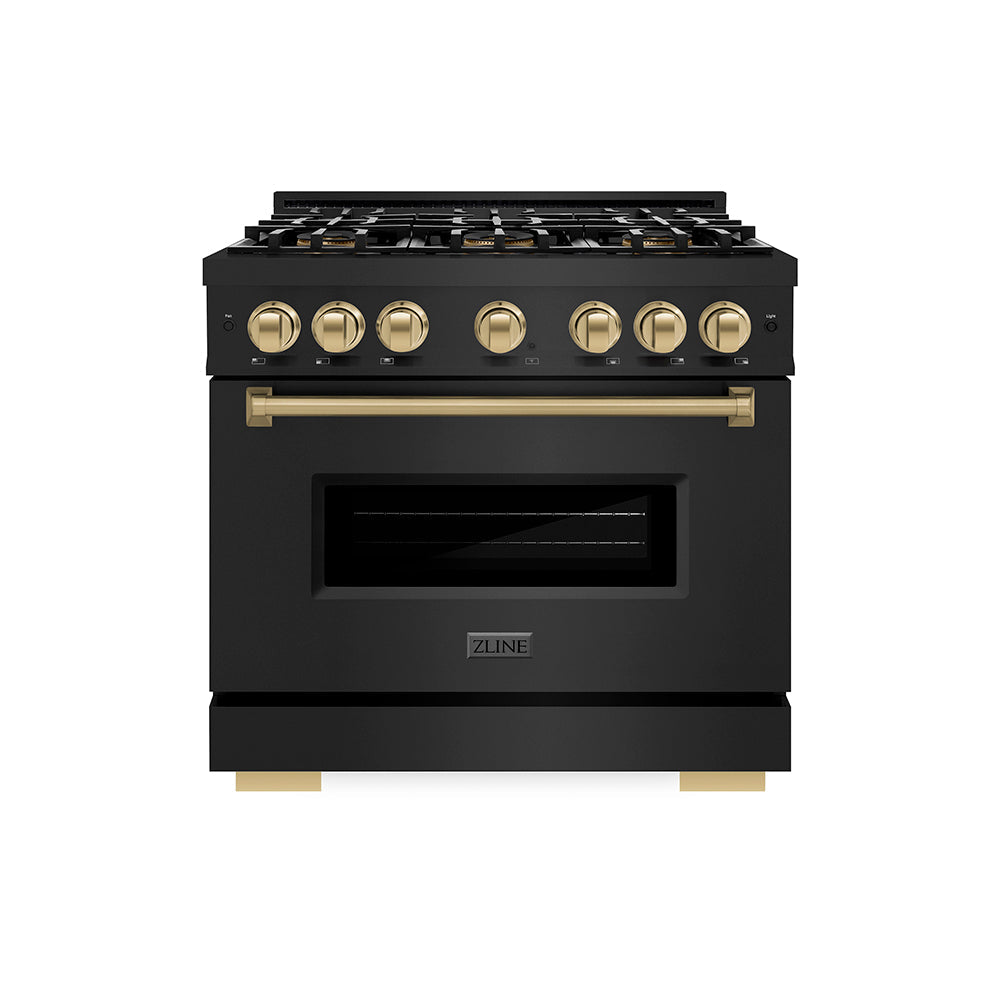 ZLINE Autograph Edition 36 in. 5.2 cu. ft. Classic Dual Fuel Range with 6 Burner DuoPro™ Cooktop and Electric Convection Oven in Satin Stainless Steel and Champagne Bronze Accents (PCDRSZ-36-CB)