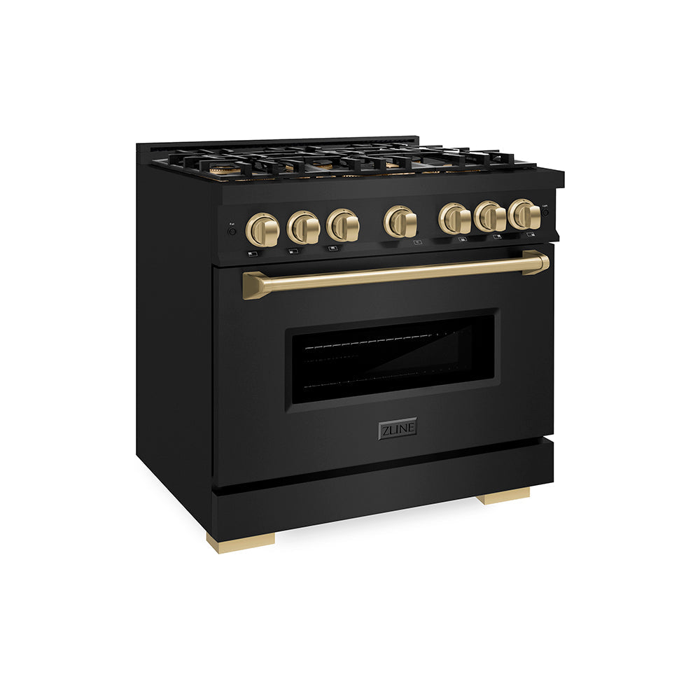 ZLINE Autograph Edition 36 in. 5.2 cu. ft. Classic Dual Fuel Range with 6 Burner DuoPro™ Cooktop and Electric Convection Oven in Satin Stainless Steel and Champagne Bronze Accents (PCDRSZ-36-CB)