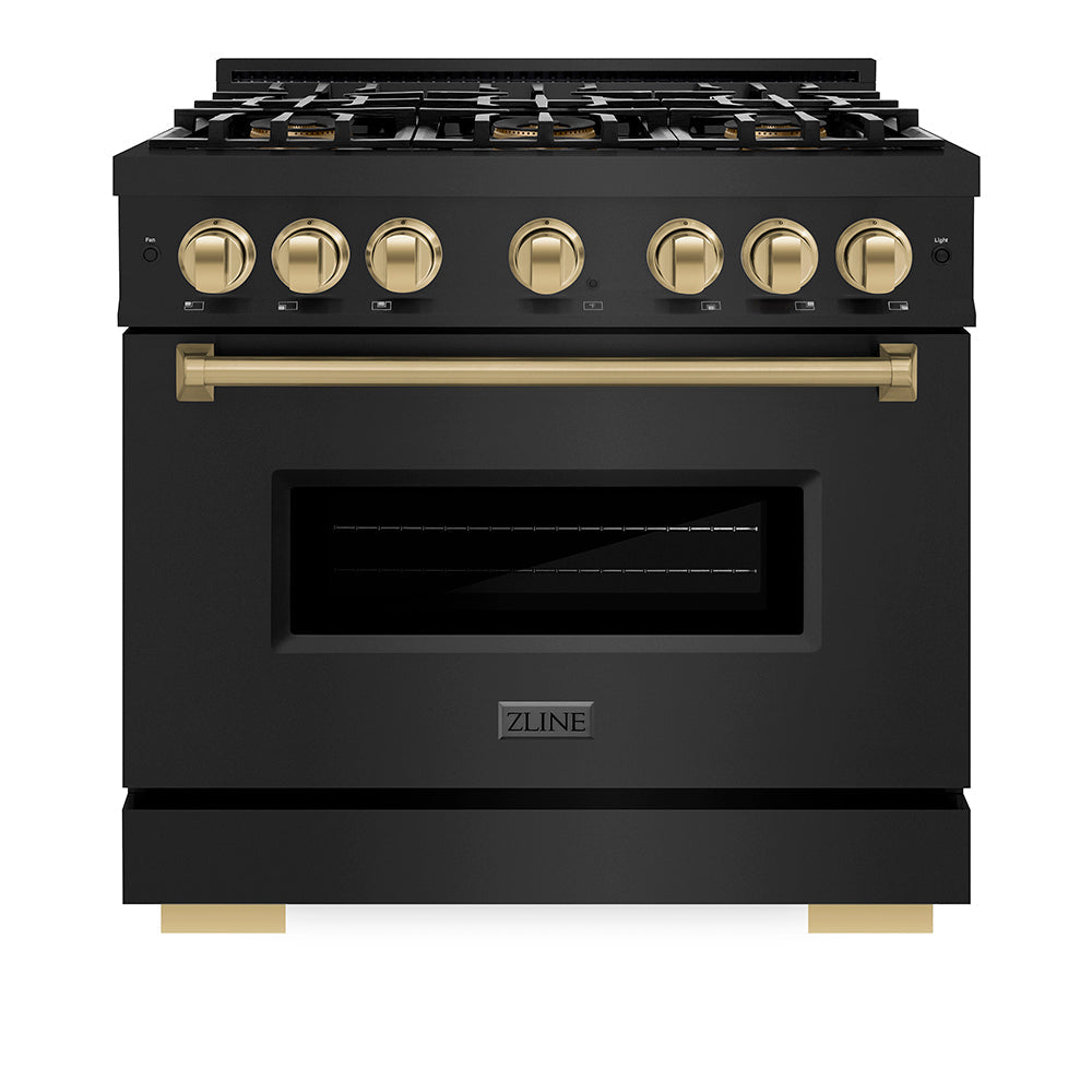 ZLINE Autograph Edition 36 in. 5.2 cu. ft. Classic Dual Fuel Range with 6 Burner DuoPro™ Cooktop and Electric Convection Oven in Satin Stainless Steel and Champagne Bronze Accents (PCDRSZ-36-CB)