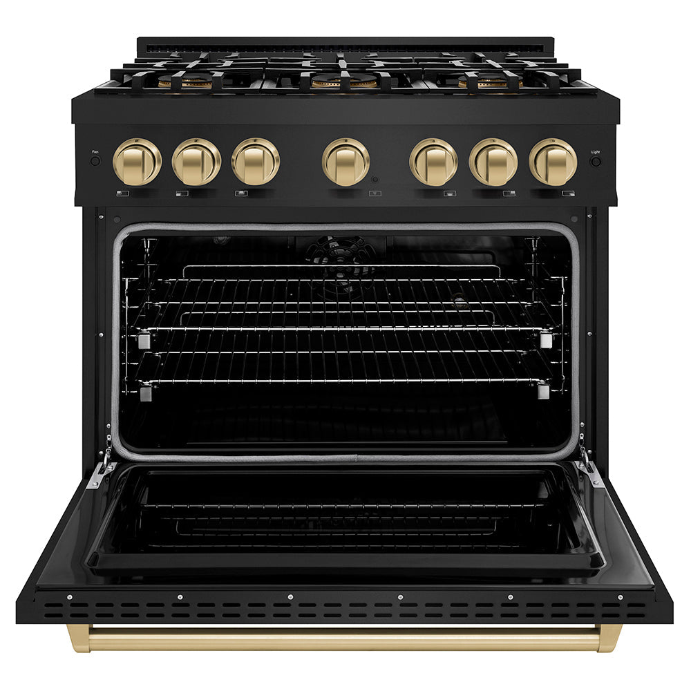 ZLINE Autograph Edition 36 in. 5.2 cu. ft. Classic Dual Fuel Range with 6 Burner DuoPro™ Cooktop and Electric Convection Oven in Satin Stainless Steel and Champagne Bronze Accents (PCDRSZ-36-CB)