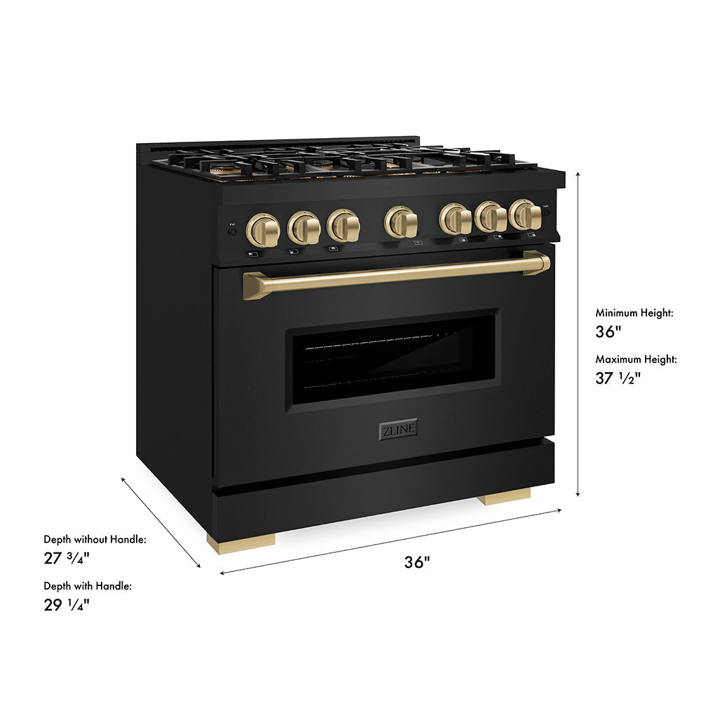 ZLINE Autograph Edition 36 in. 5.2 cu. ft. Classic Dual Fuel Range with 6 Burner DuoPro™ Cooktop and Electric Convection Oven in Satin Stainless Steel and Champagne Bronze Accents (PCDRSZ-36-CB)