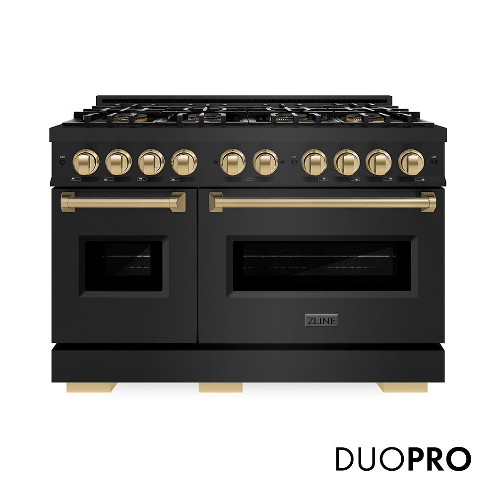 ZLINE Autograph Edition 48 in. 6.7 cu. ft. Classic Dual Fuel Range with 8 Burner DuoPro™ Cooktop and Dual Ovens in Stainless Steel and Champagne Bronze Accents (PCDRZ-48-CB)