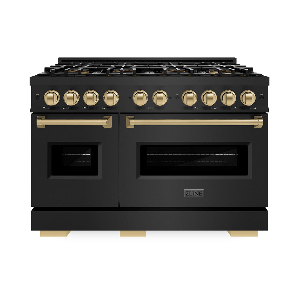 ZLINE Autograph Edition 48 in. 6.7 cu. ft. Classic Dual Fuel Range with 8 Burner DuoPro™ Cooktop and Dual Ovens in Stainless Steel and Champagne Bronze Accents (PCDRZ-48-CB)