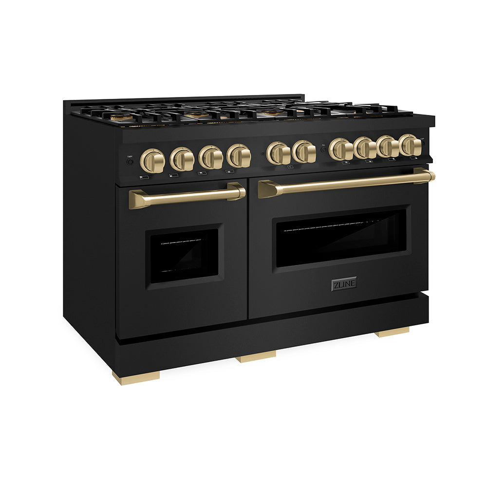 ZLINE Autograph Edition 48 in. 6.7 cu. ft. Classic Dual Fuel Range with 8 Burner DuoPro™ Cooktop and Dual Ovens in Stainless Steel and Champagne Bronze Accents (PCDRZ-48-CB)