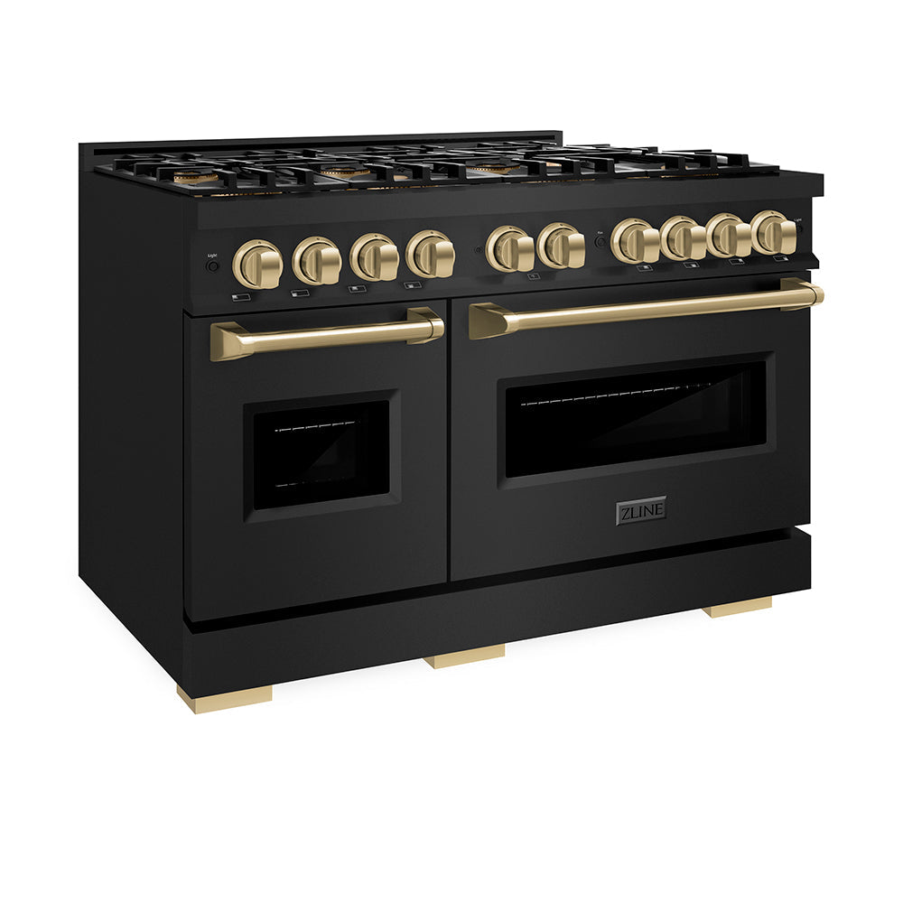 ZLINE Autograph Edition 48 in. 6.7 cu. ft. Classic Dual Fuel Range with 8 Burner DuoPro™ Cooktop and Dual Ovens in Stainless Steel and Champagne Bronze Accents (PCDRZ-48-CB)