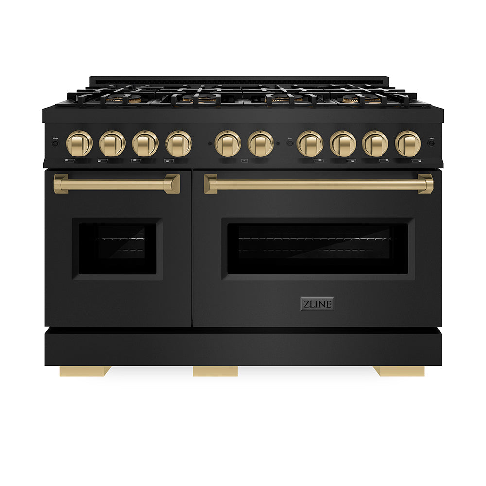 ZLINE Autograph Edition 48 in. 6.7 cu. ft. Classic Dual Fuel Range with 8 Burner DuoPro™ Cooktop and Dual Ovens in Stainless Steel and Champagne Bronze Accents (PCDRZ-48-CB)