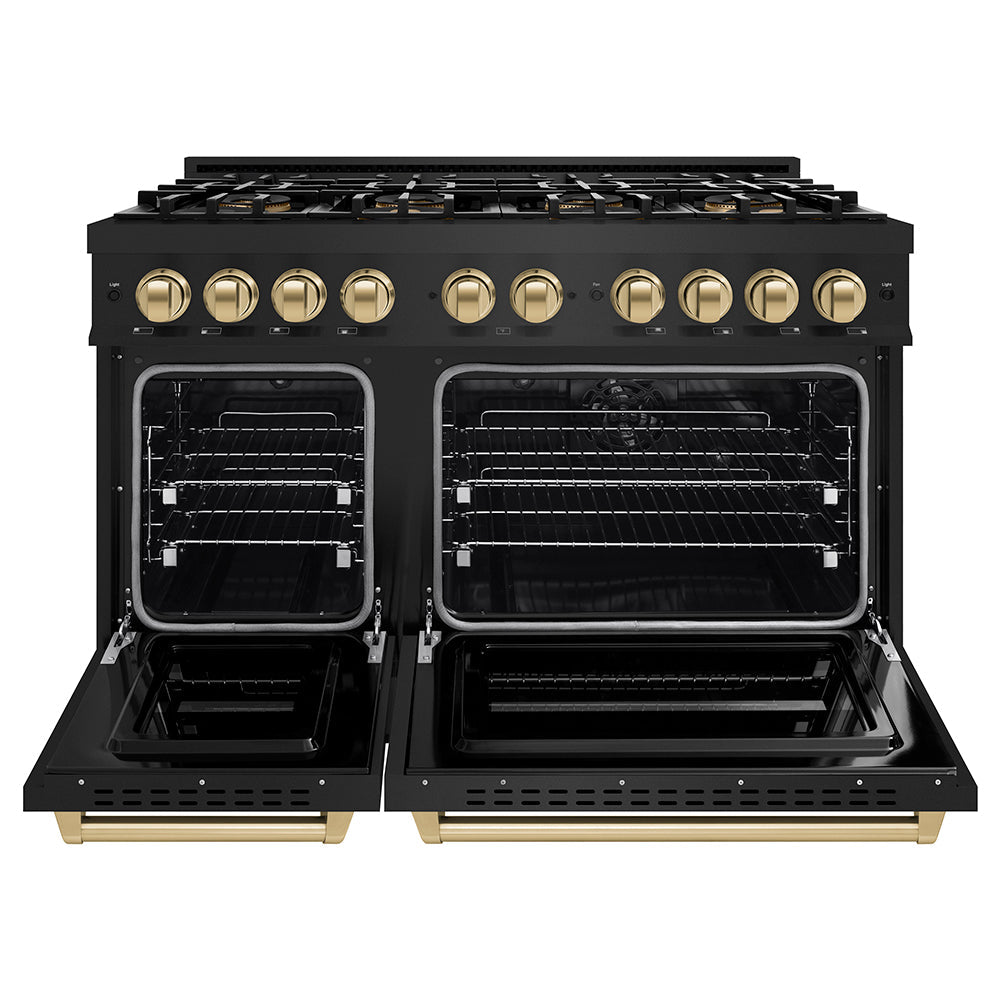 ZLINE Autograph Edition 48 in. 6.7 cu. ft. Classic Dual Fuel Range with 8 Burner DuoPro™ Cooktop and Dual Ovens in Stainless Steel and Champagne Bronze Accents (PCDRZ-48-CB)
