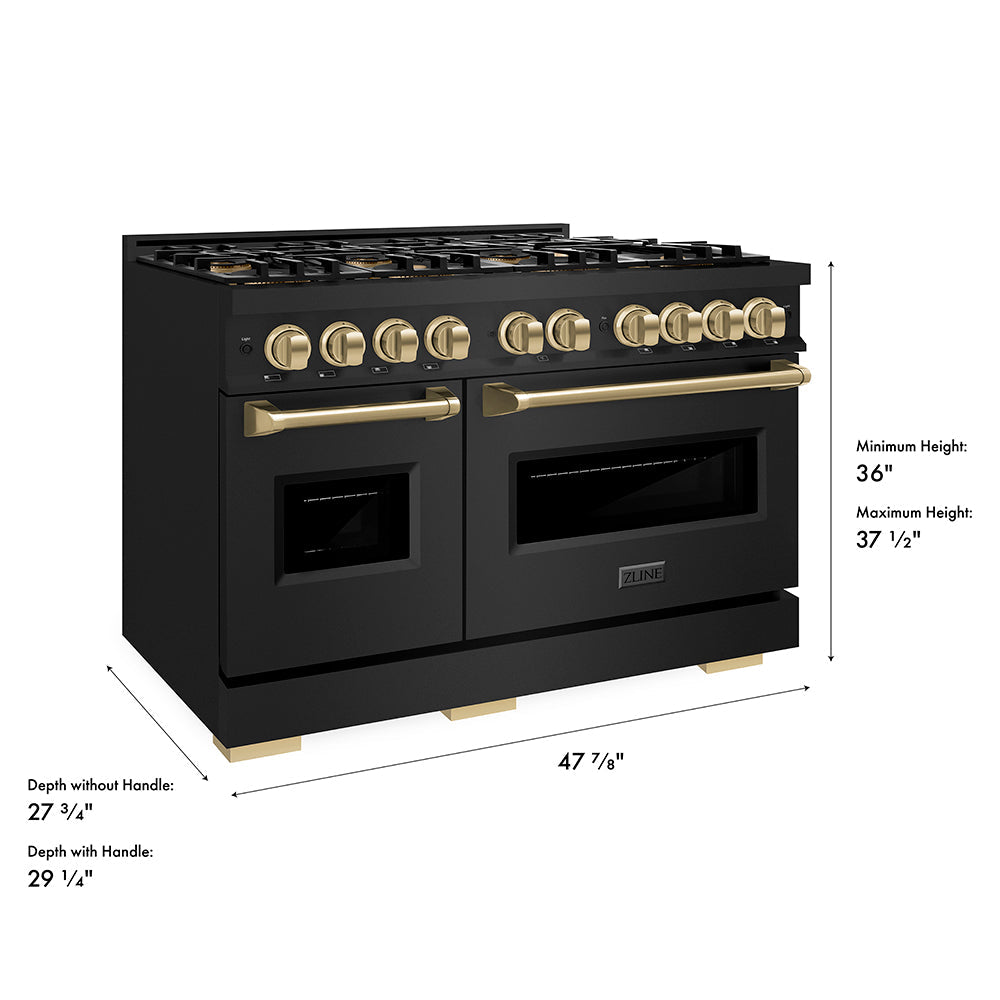 ZLINE Autograph Edition 48 in. 6.7 cu. ft. Classic Dual Fuel Range with 8 Burner DuoPro™ Cooktop and Dual Ovens in Stainless Steel and Champagne Bronze Accents (PCDRZ-48-CB)