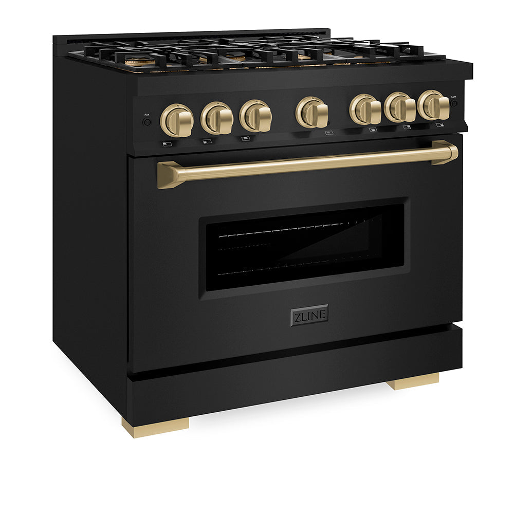 ZLINE Autograph Edition 36 in. 5.2 cu. ft. Classic Gas Range with 6 Burner DuoPro™ Cooktop and Convection Gas Oven in Satin Stainless Steel and Champagne Bronze Accents (PCGRSZ-36-CB)