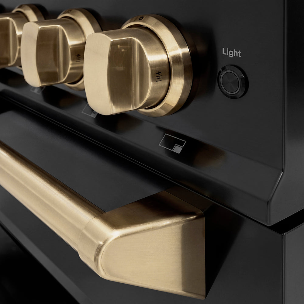 ZLINE Autograph Edition 36 in. 5.2 cu. ft. Classic Gas Range with 6 Burner DuoPro™ Cooktop and Convection Gas Oven in Satin Stainless Steel and Champagne Bronze Accents (PCGRSZ-36-CB)
