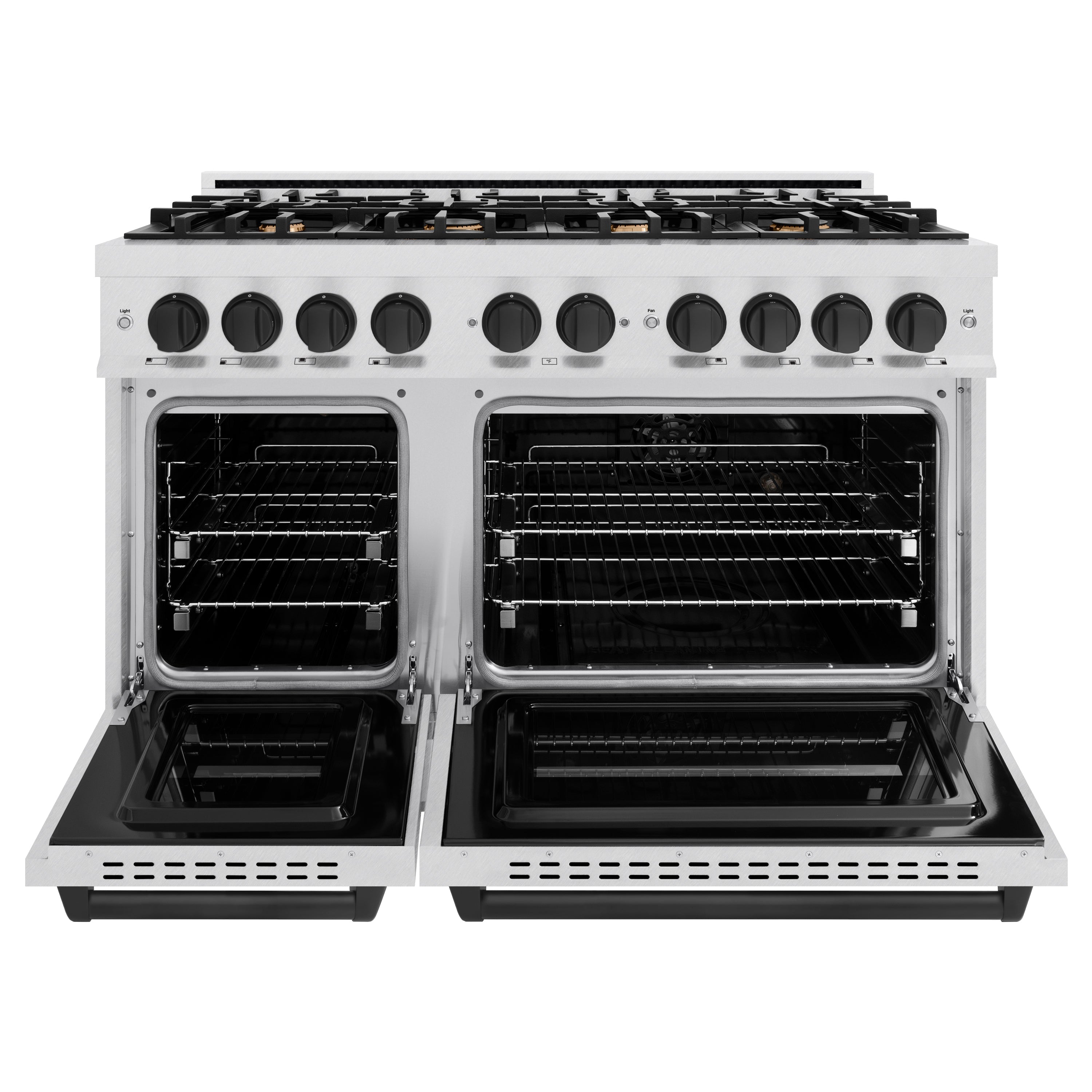 ZLINE Autograph Edition 48 in. 6.7 cu. ft. Classic Double Oven Dual Fuel Range with 8 Burner Gas Cooktop in Satin Stainless Steel and Matte Black Accents (CDRSZ-48-MB)