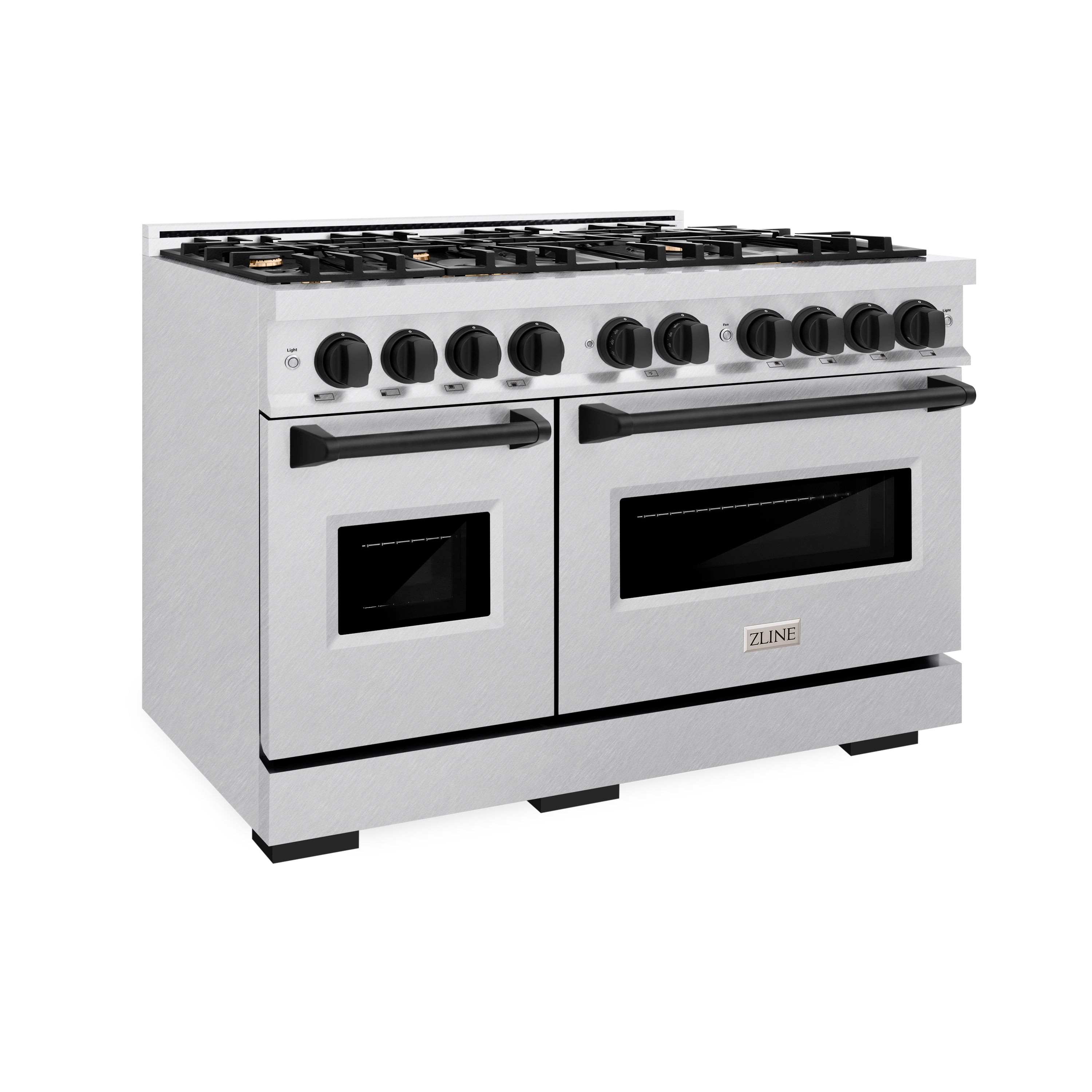 ZLINE Autograph Edition 48 in. 6.7 cu. ft. Classic Double Oven Dual Fuel Range with 8 Burner Gas Cooktop in Satin Stainless Steel and Matte Black Accents (CDRSZ-48-MB)