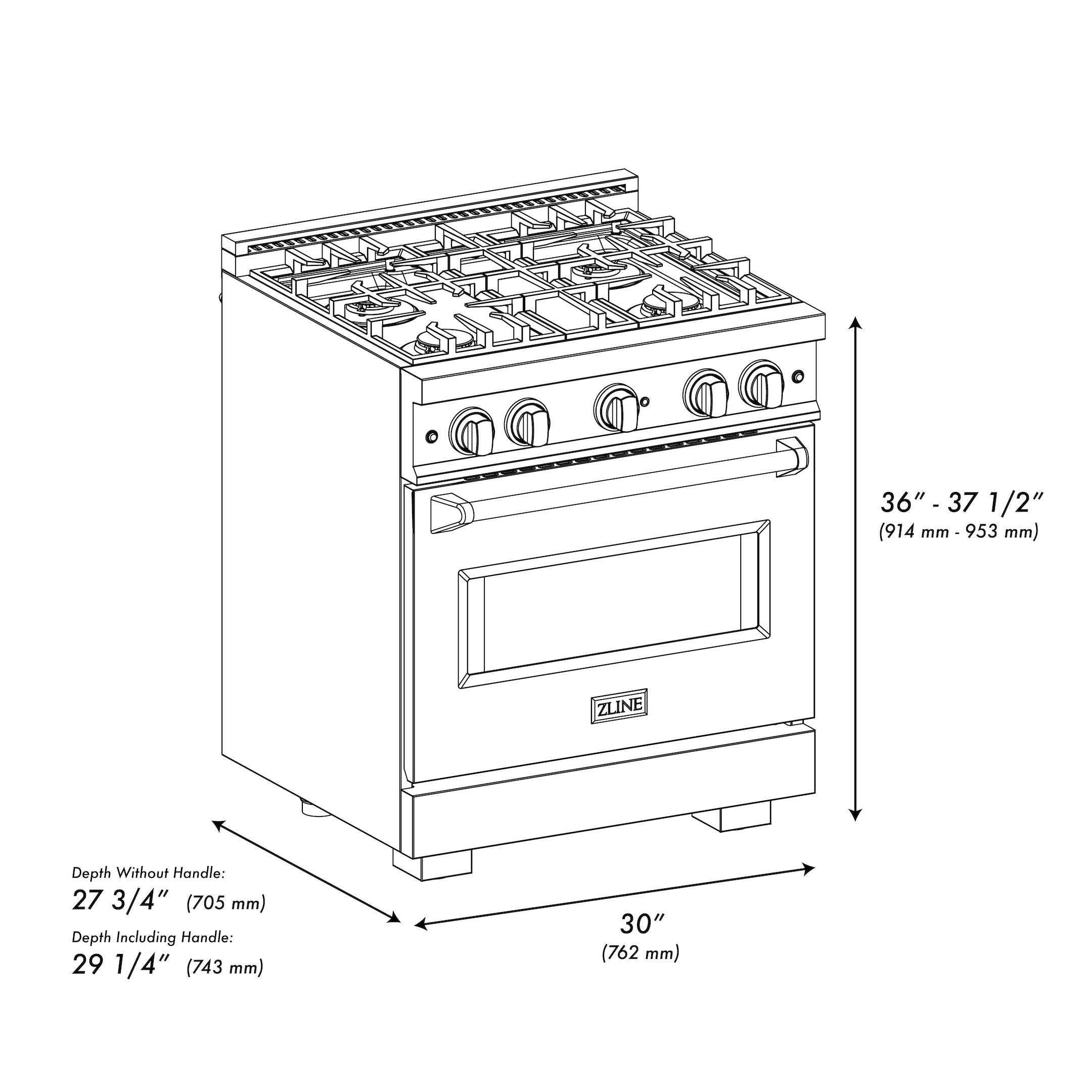 ZLINE Autograph Edition 30 in. 4.2 cu. ft. Classic Gas Range with 4 Burner Cooktop and Convection Gas Oven in Satin Stainless Steel and Champagne Bronze Accents (CGRSZ-30-CB)