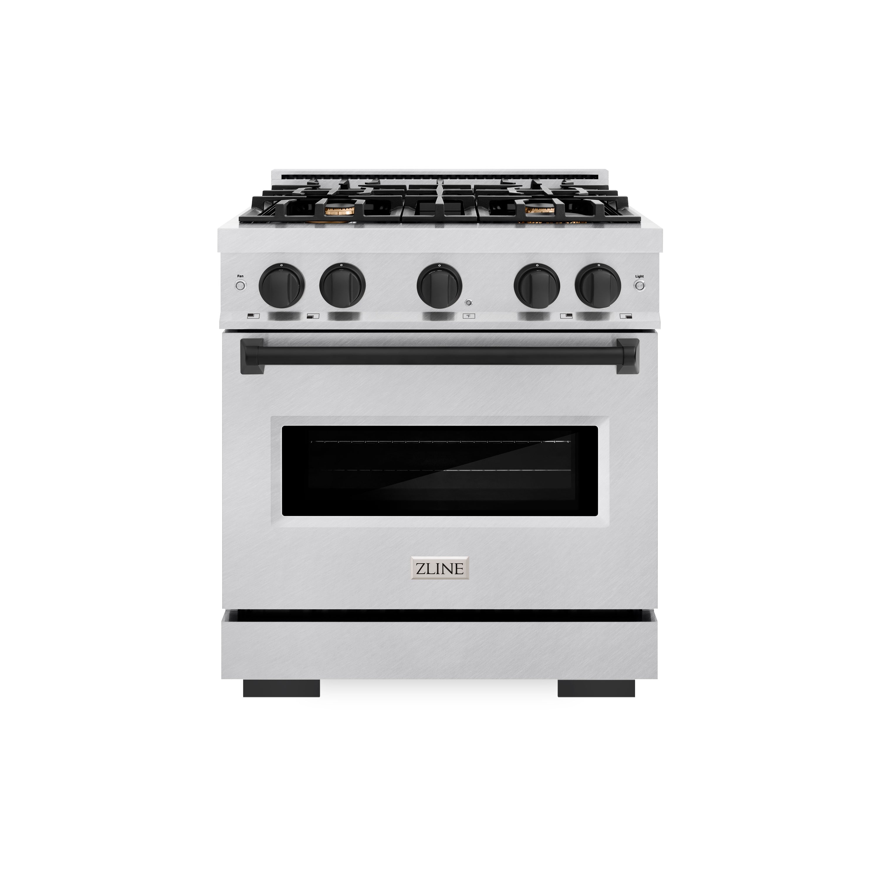 ZLINE Autograph Edition 30 in. 4.2 cu. ft. Classic Gas Range with 4 Burner Cooktop and Convection Gas Oven in Satin Stainless Steel and Matte Black Accents (CGRSZ-30-MB)