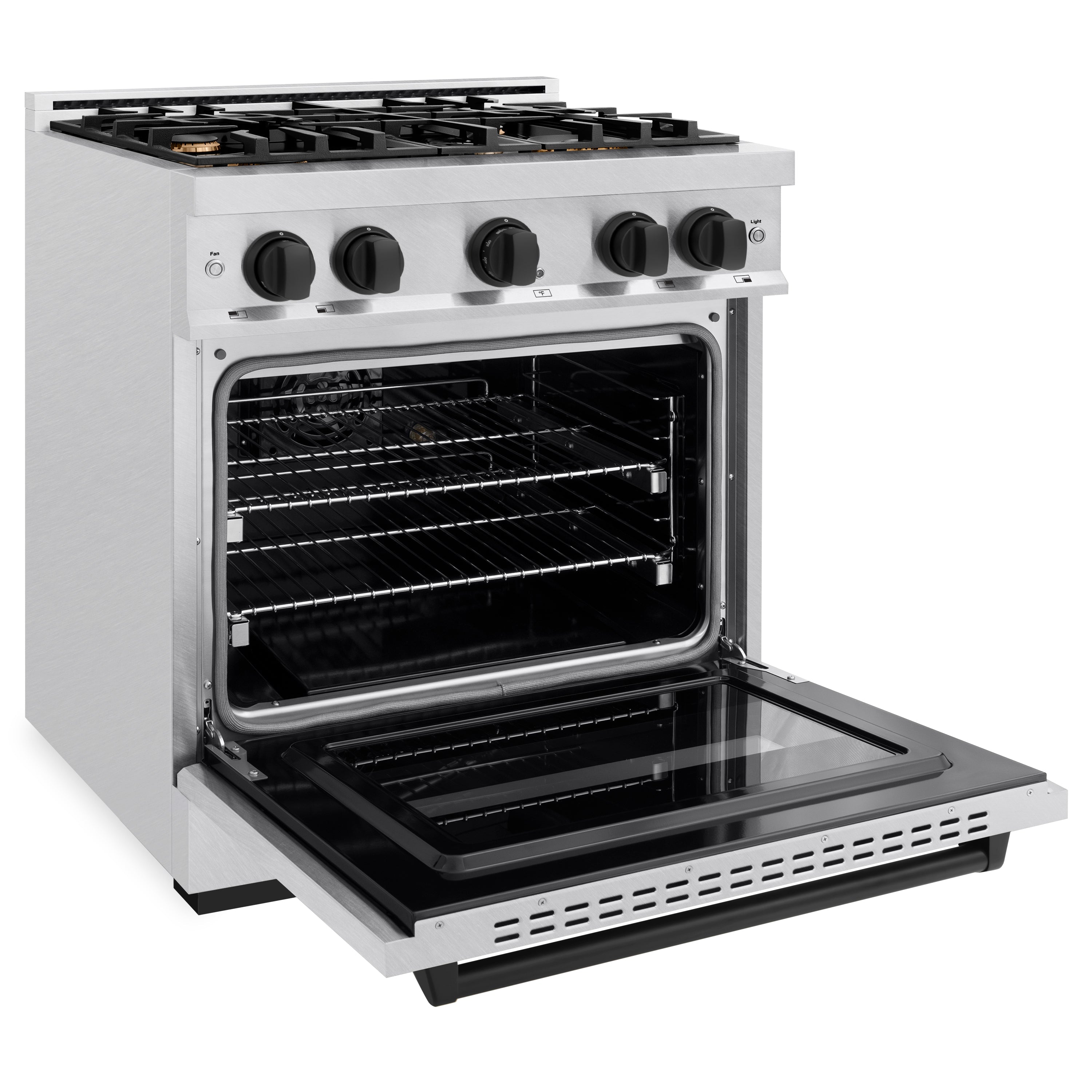 ZLINE Autograph Edition 30 in. 4.2 cu. ft. Classic Gas Range with 4 Burner Cooktop and Convection Gas Oven in Satin Stainless Steel and Matte Black Accents (CGRSZ-30-MB)