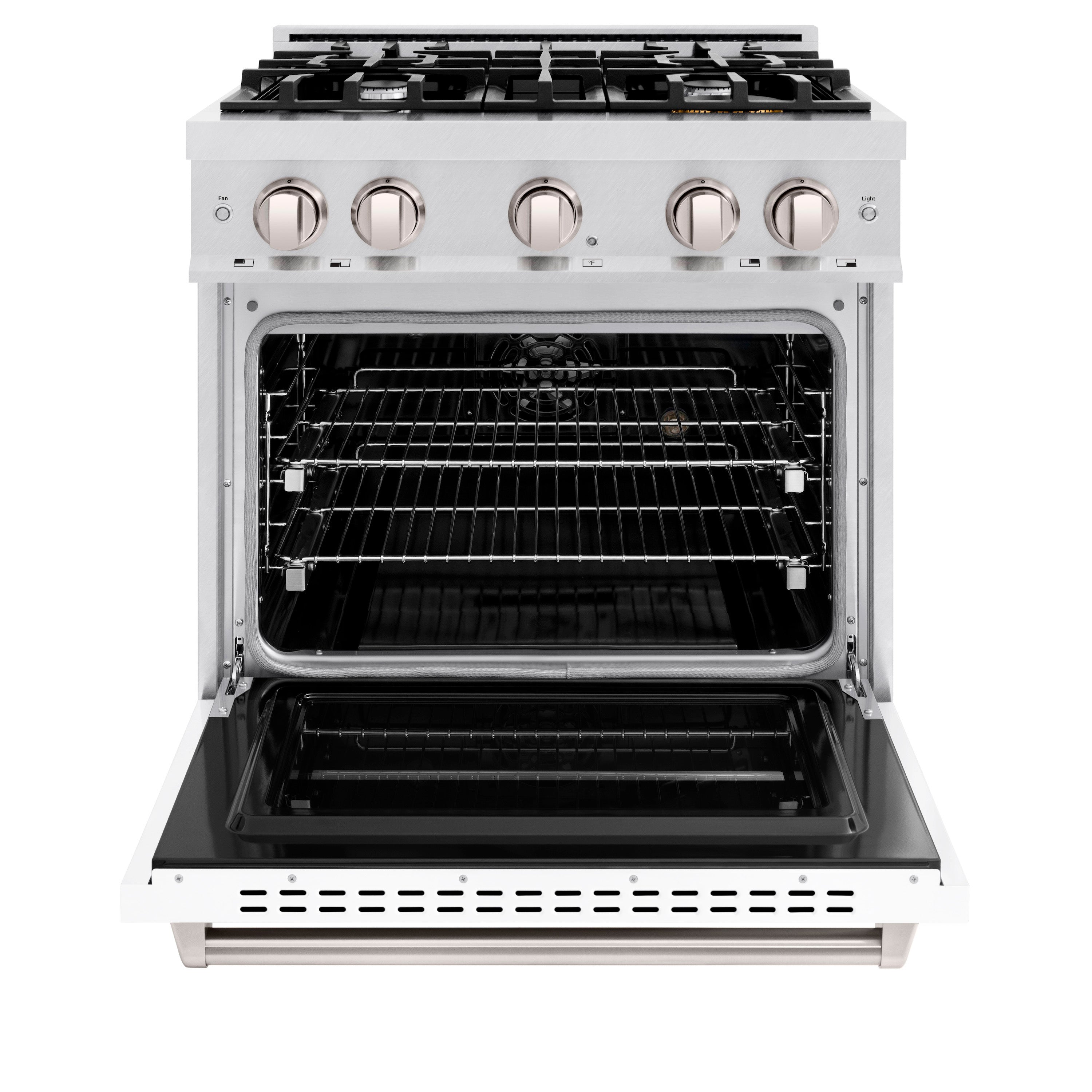 ZLINE 36 in. 5.2 cu. ft. Classic Dual Fuel Range with 6 Burner Gas Cooktop and Electric Convection Oven in Satin Stainless Steel with White Matte Door (CDRS-WM-36)