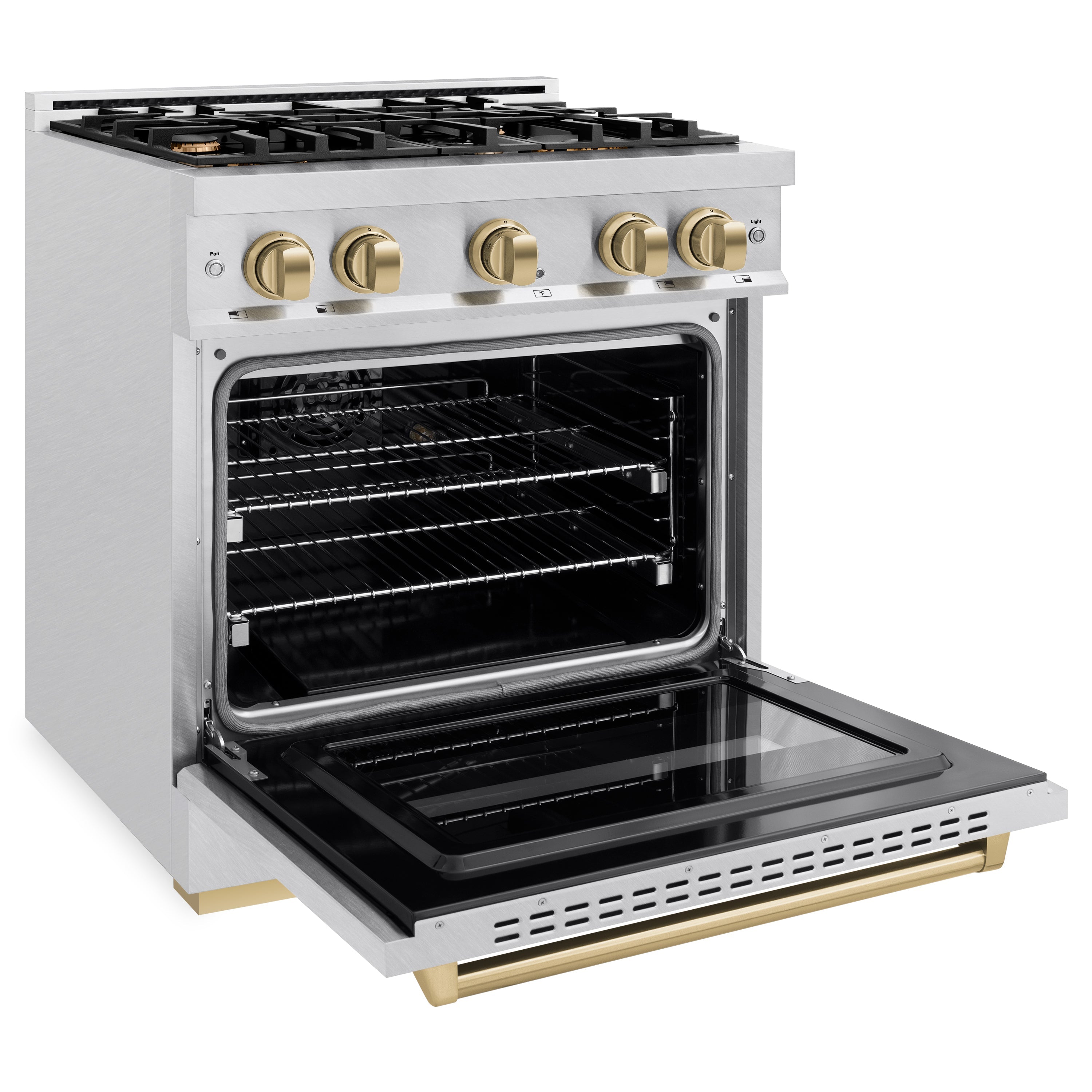 ZLINE Autograph Edition 30 in. 4.2 cu. ft. Classic Dual Fuel Range with 4 Burner Gas Cooktop and Electric Convection Oven in Satin Stainless Steel with Champagne Bronze Accents (CDRSZ-30-CB)
