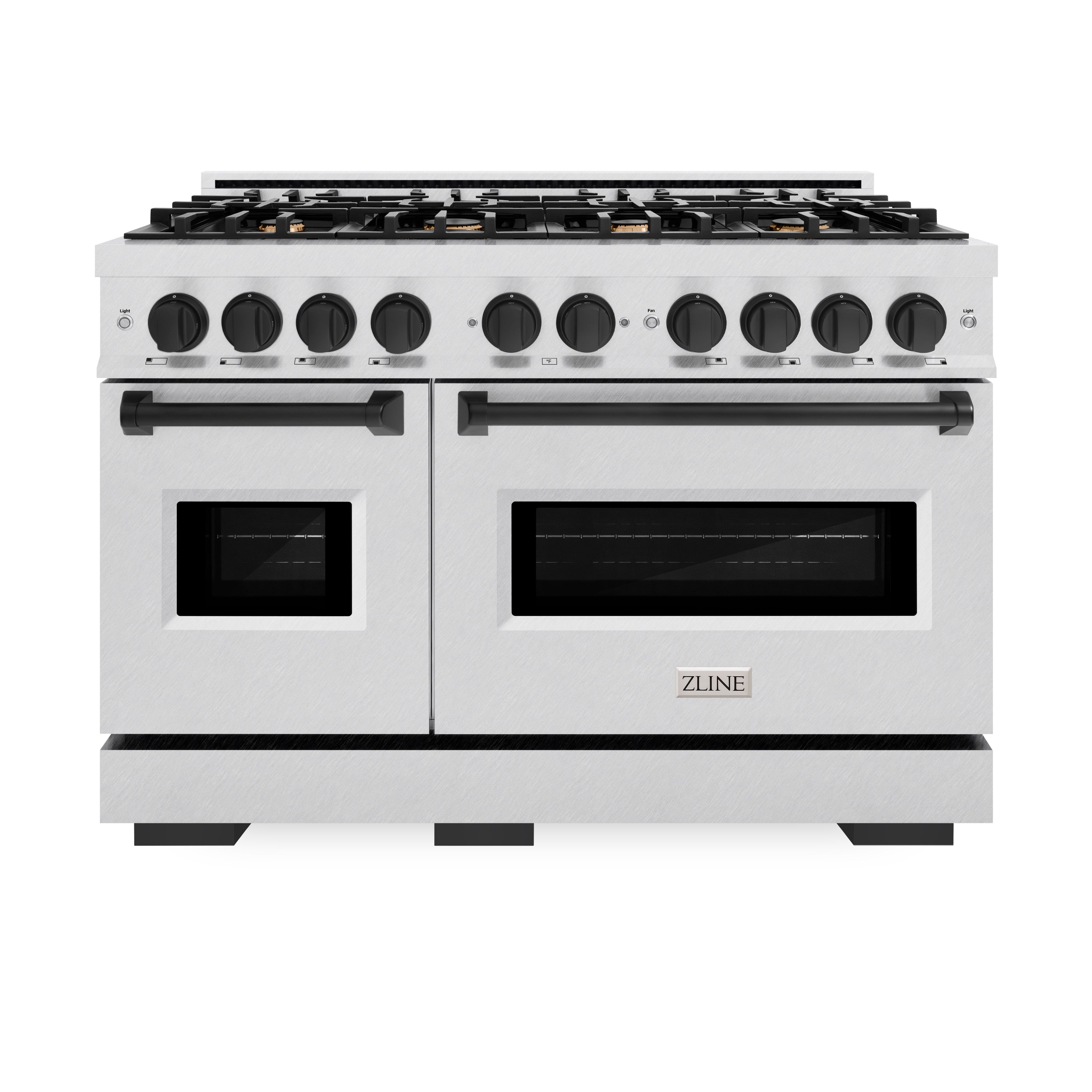 ZLINE Autograph Edition 48 in. 6.7 cu. ft. Classic Double Oven Dual Fuel Range with 8 Burner Gas Cooktop in Satin Stainless Steel with White Matte Doors and Matte Black Accents (CDRSZ-WM-48-MB)