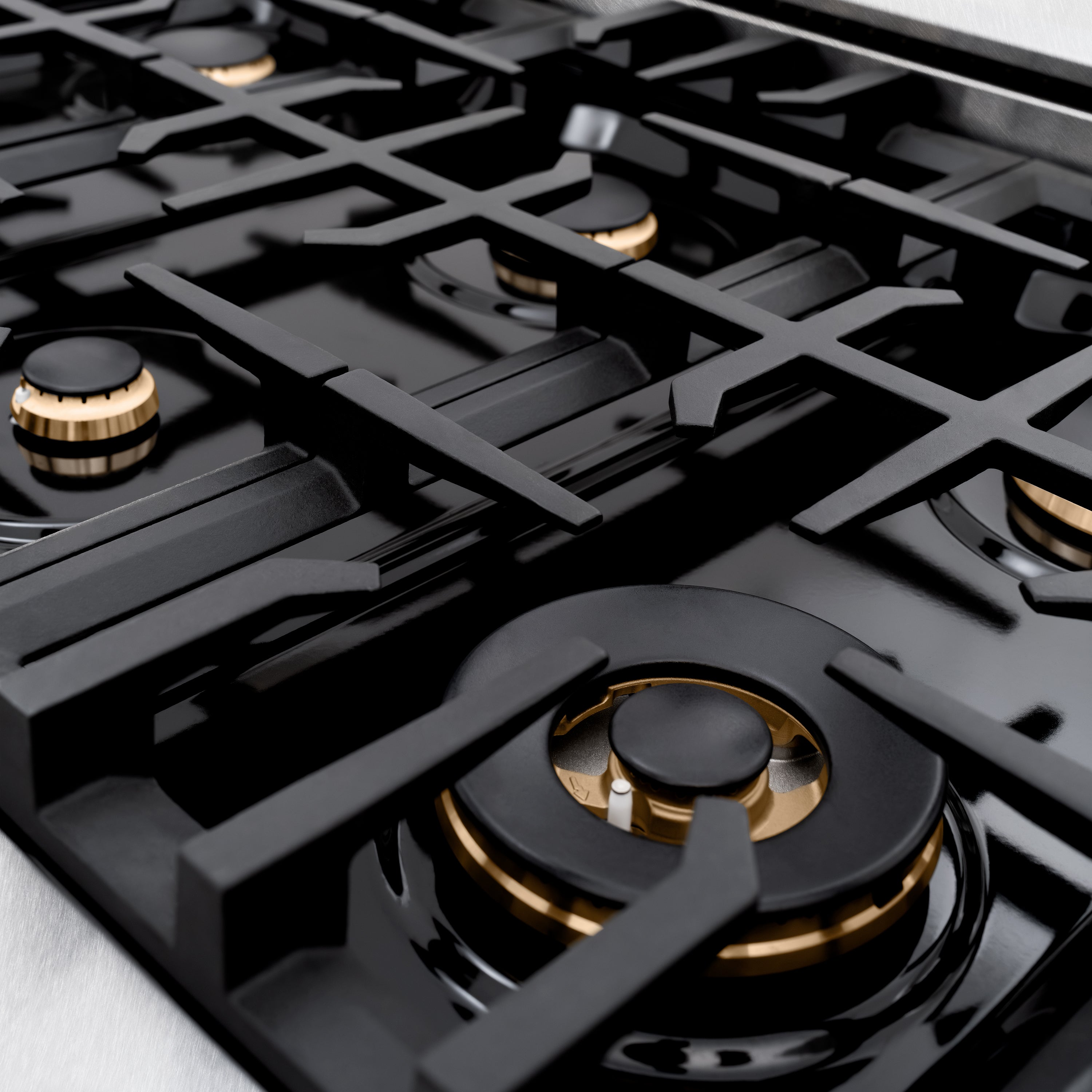 ZLINE Autograph Edition 36 in. 5.2 cu. ft. Classic Dual Fuel Range with 6 Burner Gas Cooktop and Electric Convection Oven in Satin Stainless Steel with Black Matte Door and Polished Gold Accents (CDRSZ-BLM-36-G)