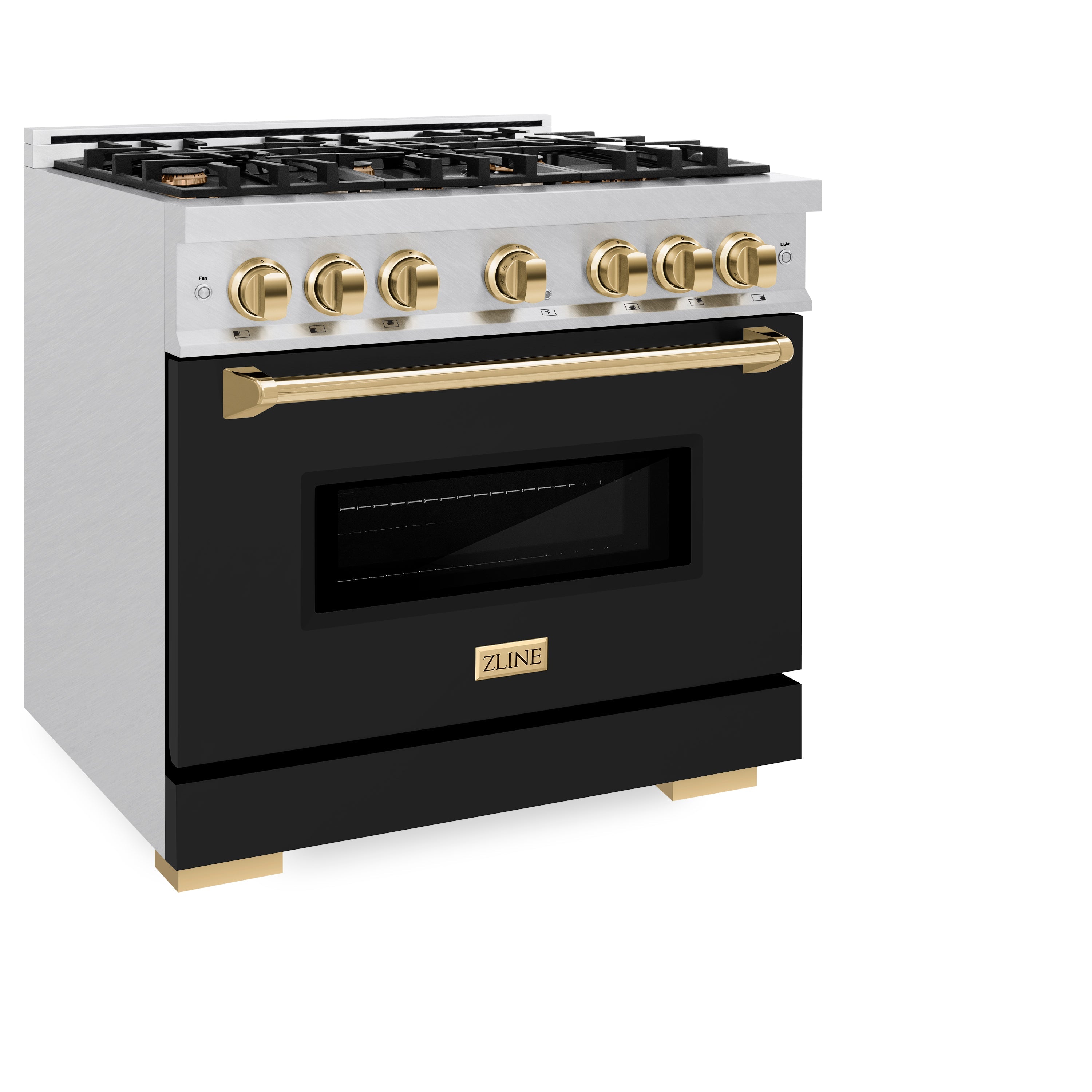 ZLINE Autograph Edition 36 in. 5.2 cu. ft. Classic Dual Fuel Range with 6 Burner Gas Cooktop and Electric Convection Oven in Satin Stainless Steel with Polished Gold Accents (CDRSZ-36-G)