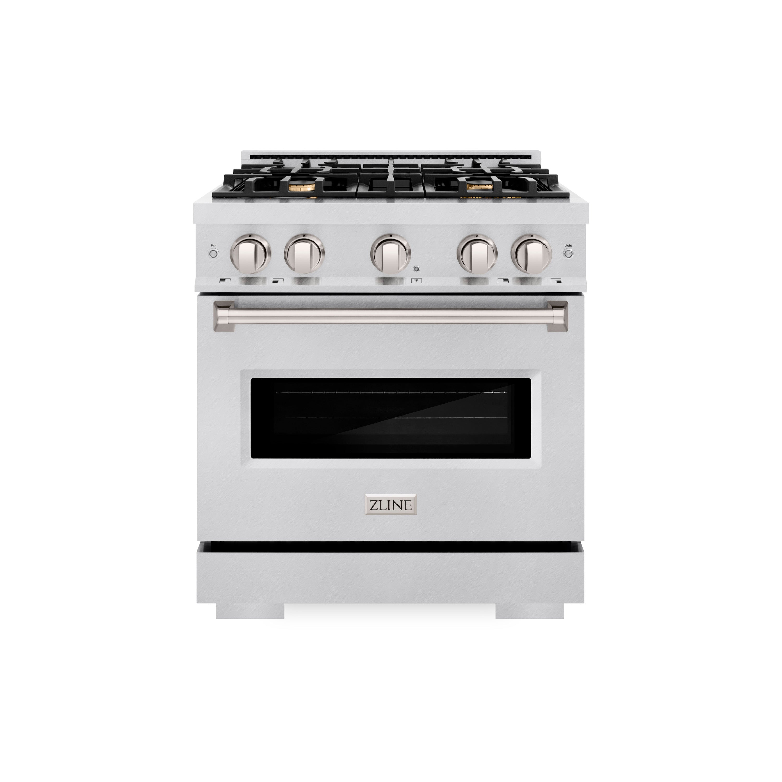 ZLINE 30 in. 4.2 cu. ft. Classic Dual Fuel Range with Gas Cooktop and Electric Convection Oven in Satin Stainless Steel with 4 Brass Burners (CDRS-BR-30)