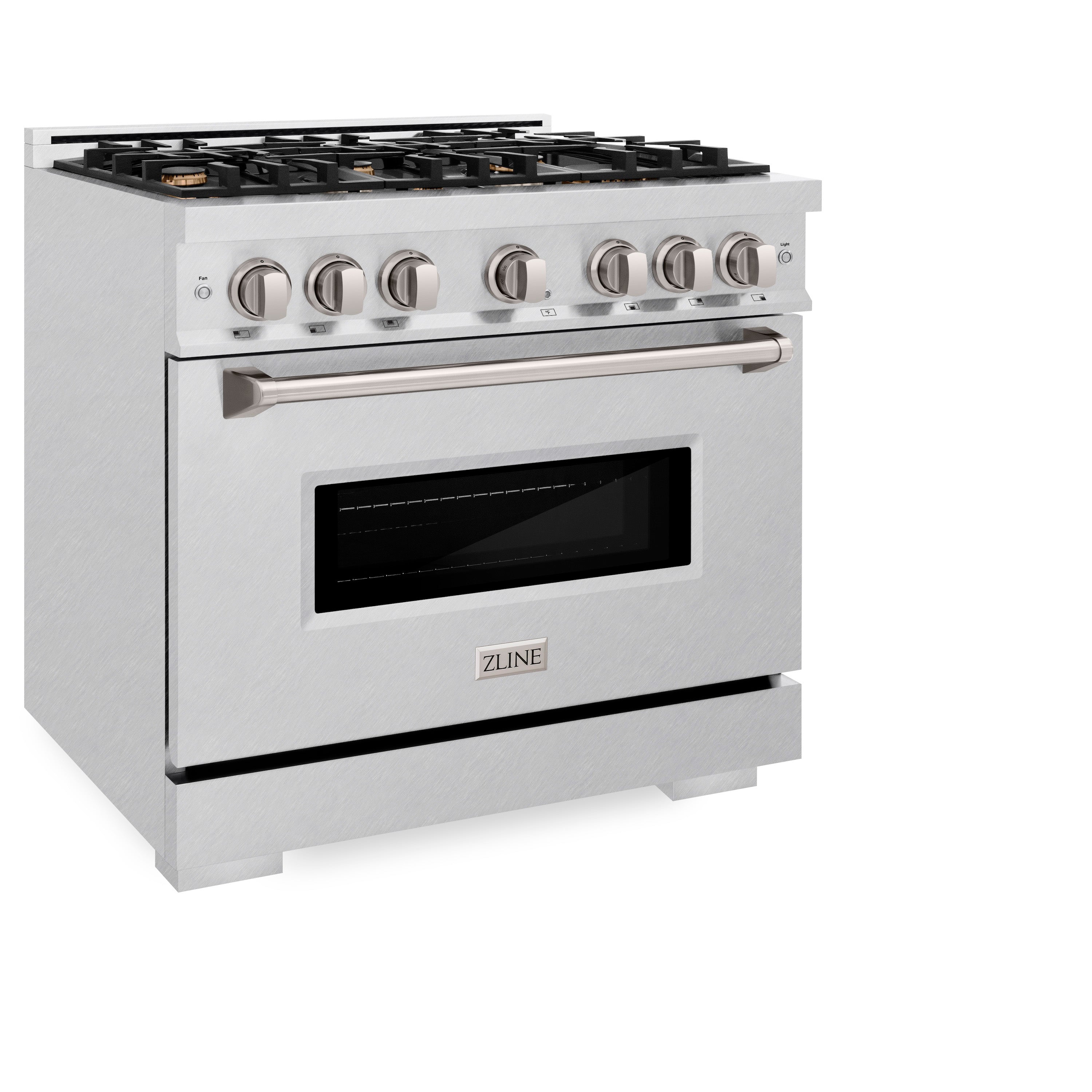 ZLINE 36 in. 5.2 cu. ft. Classic Dual Fuel Range with Gas Cooktop and Electric Convection Oven in Satin Stainless Steel with 6 Brass Burners (CDRS-BR-36)