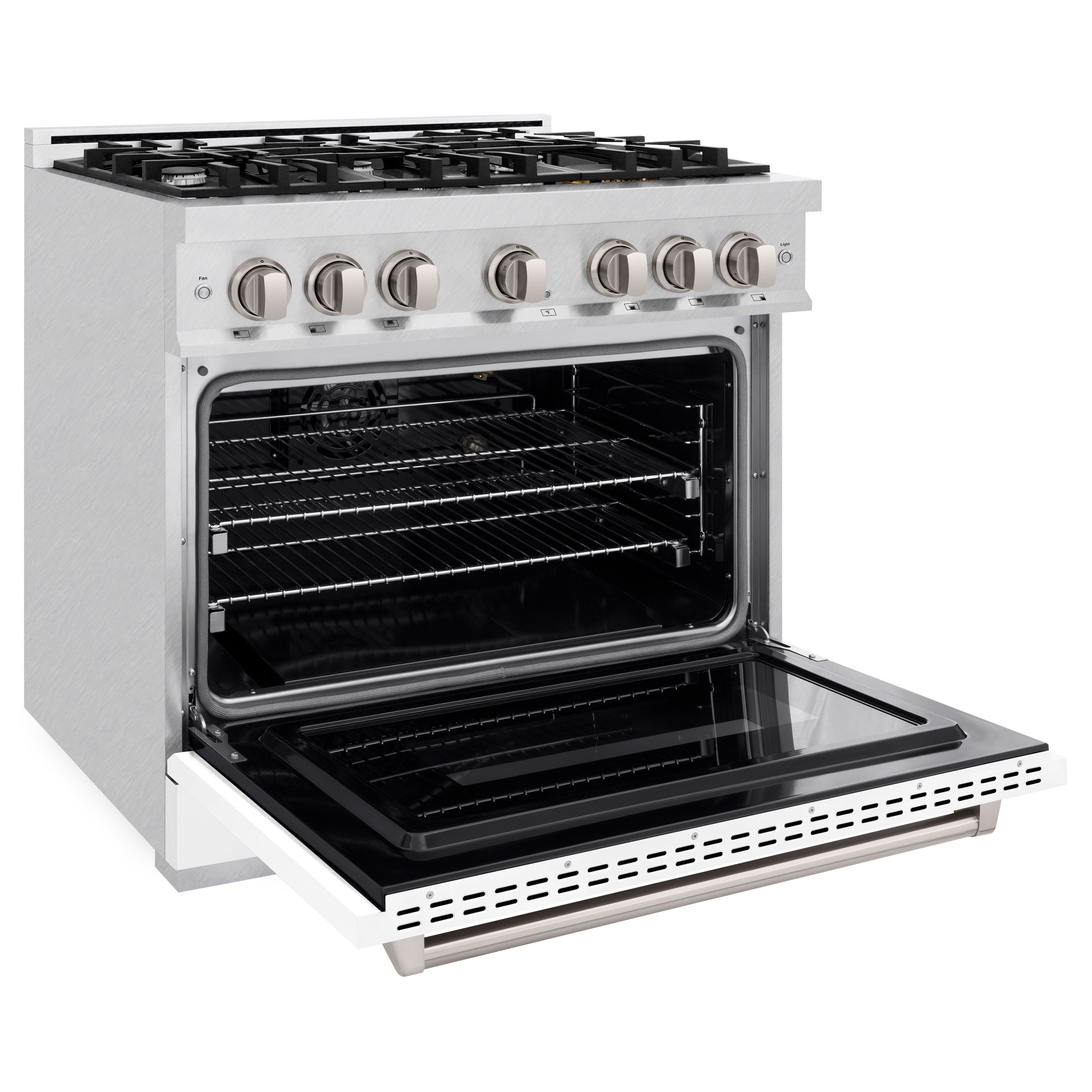 ZLINE 36 in. 5.2 cu. ft. Classic Gas Range with 6 Burner Cooktop and Convection Gas Oven in Satin Stainless Steel with White Matte Door (CGRS-WM-36)