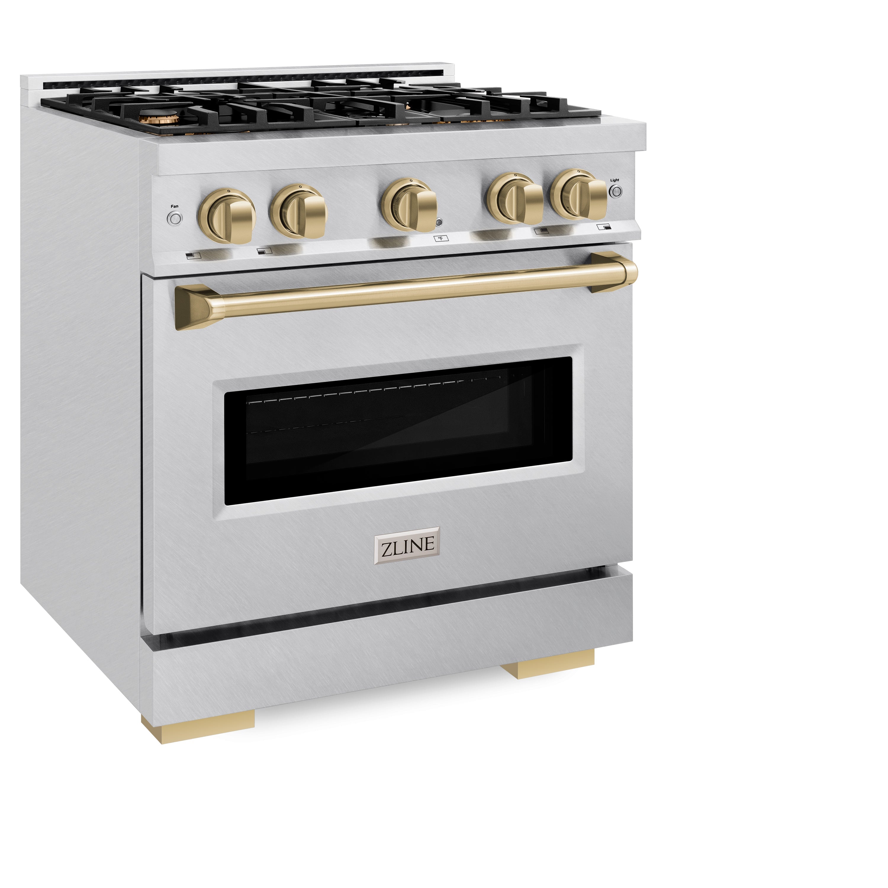 ZLINE Autograph Edition 30 in. 4.2 cu. ft. Classic Gas Range with 4 Burner Cooktop and Convection Gas Oven in Satin Stainless Steel and Champagne Bronze Accents (CGRSZ-30-CB)