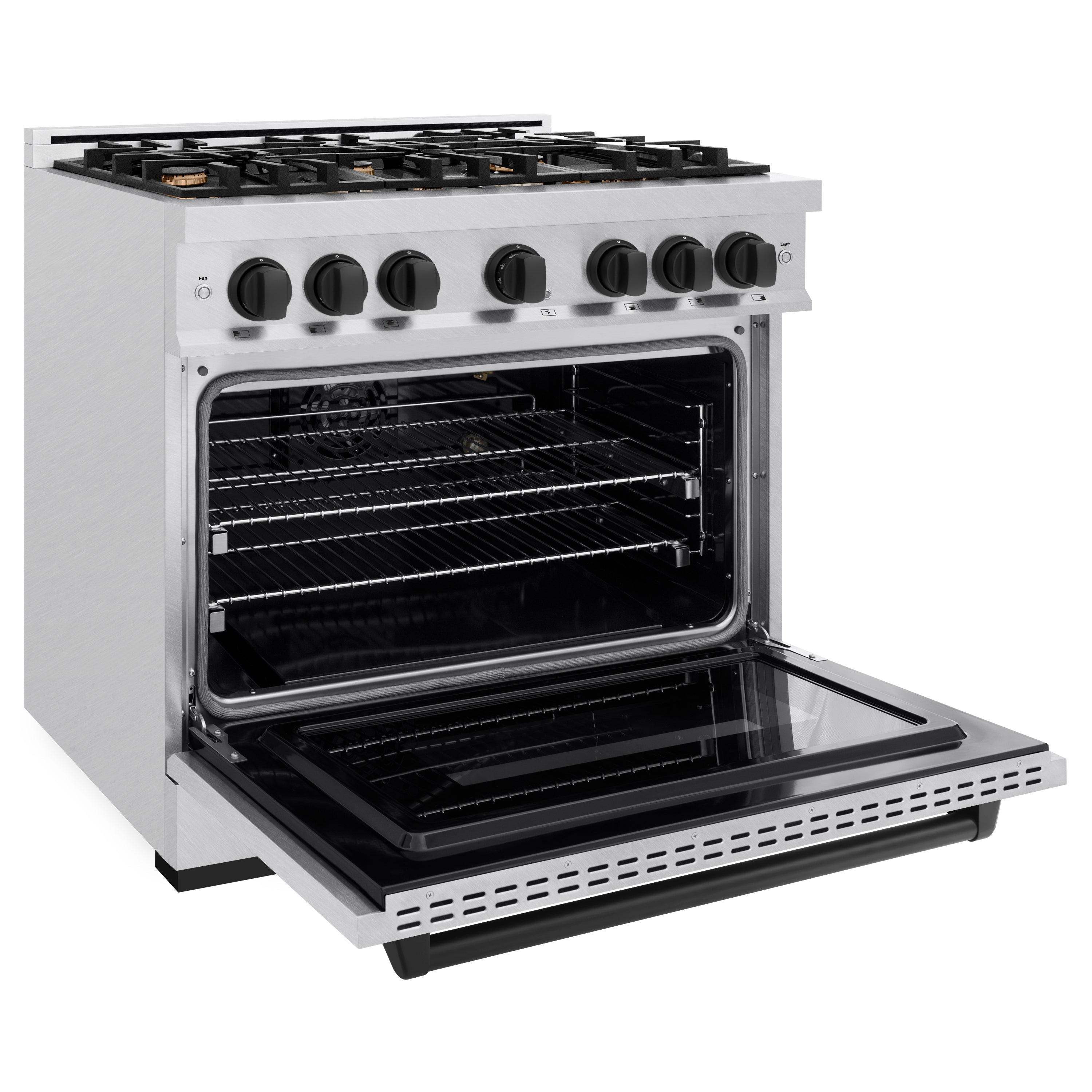 ZLINE Autograph Edition 36 in. 5.2 cu. ft. Classic Gas Range with 6 Burner Cooktop and Convection Gas Oven in Satin Stainless Steel and Matte Black Accents (CGRSZ-36-MB)
