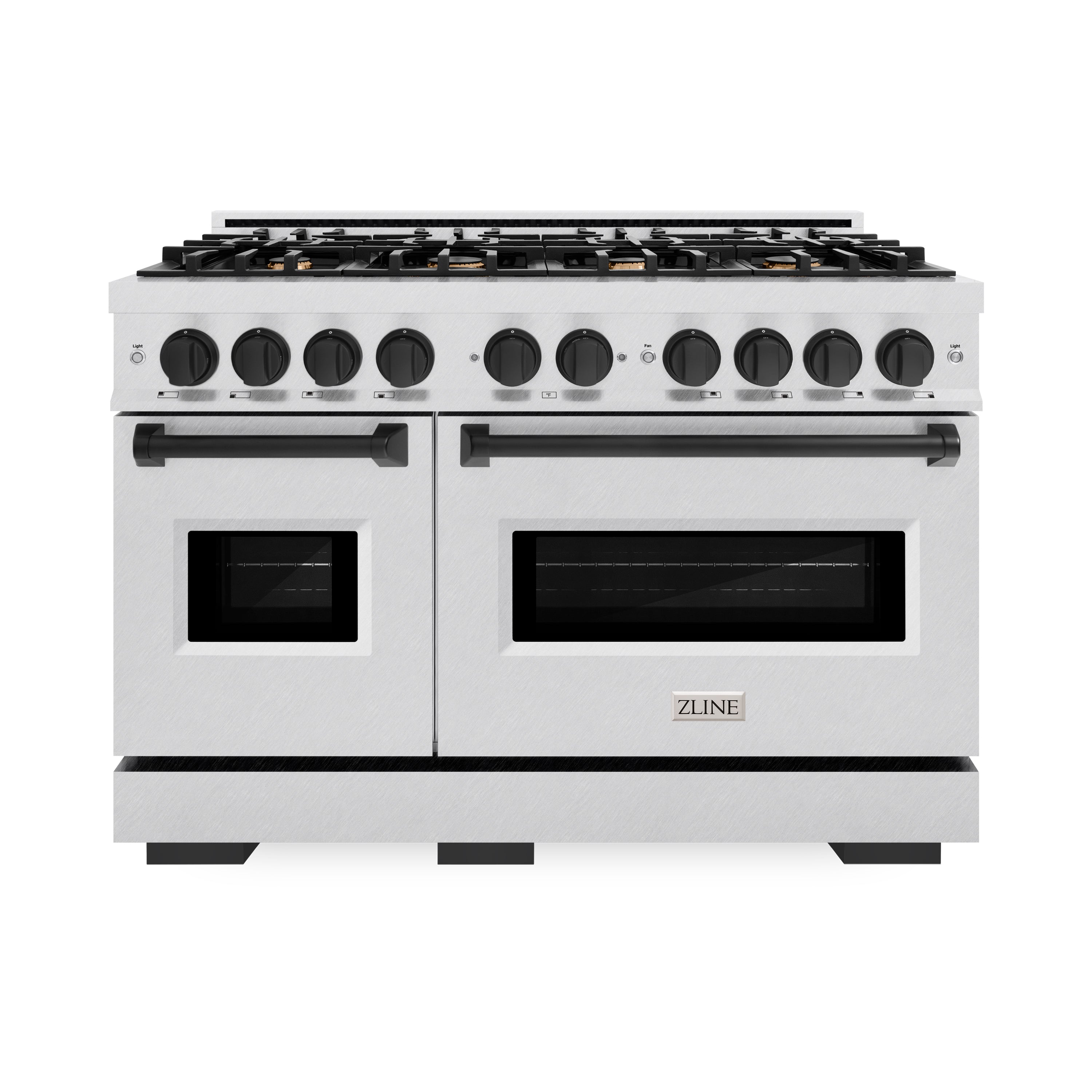 ZLINE Autograph Edition 48 in. 6.7 cu. ft. Classic Double Oven Gas Range with 8 Burner Cooktop in Satin Stainless Steel and Matte Black Accents (CGRSZ-48-MB)