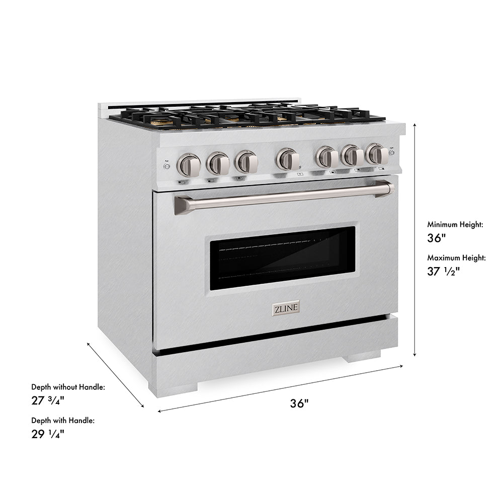 ZLINE 36 in. 5.2 cu. ft. Classic Dual Fuel Range with 6 Burner DuoPro™ Cooktop and Electric Convection Oven in Satin Stainless Steel (PCDRS-36)