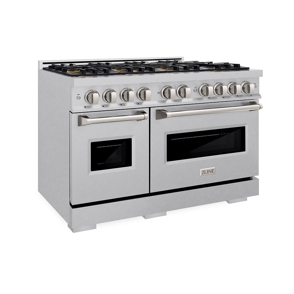 ZLINE 48 in. 6.7 cu. ft. Classic Dual Fuel Range with 8 Burner DuoPro™ Cooktop and Dual Ovens in Satin Stainless Steel with White Matte Doors (PCDRS-WM-48)