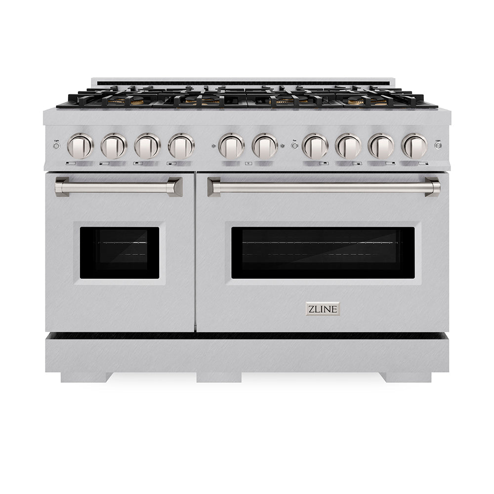 ZLINE 48 in. 6.7 cu. ft. Classic Dual Fuel Range with 8 Burner DuoPro™ Cooktop and Dual Ovens in Satin Stainless Steel with White Matte Doors (PCDRS-WM-48)