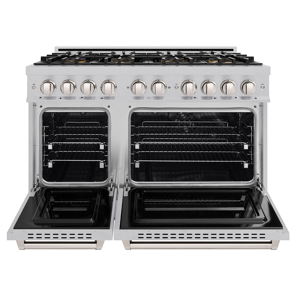 ZLINE 48 in. 6.7 cu. ft. Classic Dual Fuel Range with 8 Burner DuoPro™ Cooktop and Dual Ovens in Satin Stainless Steel with White Matte Doors (PCDRS-WM-48)
