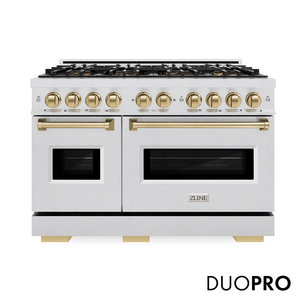 ZLINE Autograph Edition 48 in. 6.7 cu. ft. Classic Dual Fuel Range with 8 Burner DuoPro™ Cooktop and Dual Ovens in Stainless Steel and Champagne Bronze Accents (PCDRZ-48-CB)
