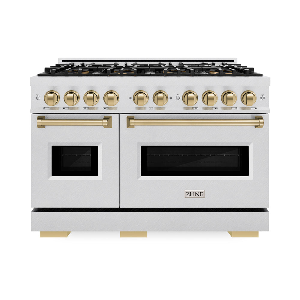 ZLINE Autograph Edition 48 in. 6.7 cu. ft. Classic Dual Fuel Range with 8 Burner DuoPro™ Cooktop and Dual Ovens in Stainless Steel and Champagne Bronze Accents (PCDRZ-48-CB)