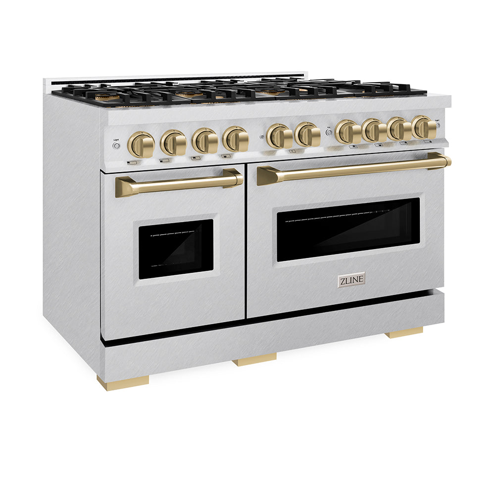 ZLINE Autograph Edition 48 in. 6.7 cu. ft. Classic Dual Fuel Range with 8 Burner DuoPro™ Cooktop and Dual Ovens in Stainless Steel and Champagne Bronze Accents (PCDRZ-48-CB)