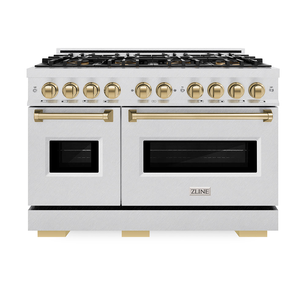ZLINE Autograph Edition 48 in. 6.7 cu. ft. Classic Dual Fuel Range with 8 Burner DuoPro™ Cooktop and Dual Ovens in Stainless Steel and Champagne Bronze Accents (PCDRZ-48-CB)