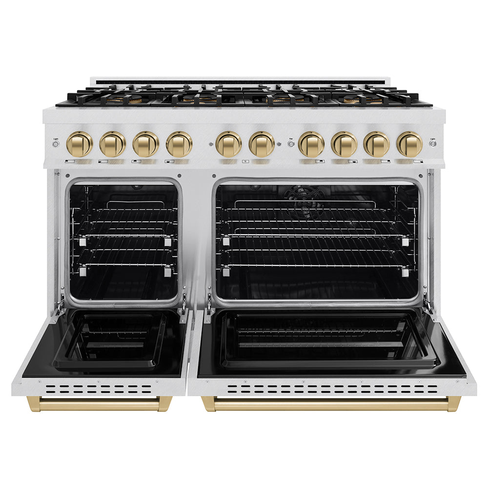 ZLINE Autograph Edition 48 in. 6.7 cu. ft. Classic Dual Fuel Range with 8 Burner DuoPro™ Cooktop and Dual Ovens in Stainless Steel and Champagne Bronze Accents (PCDRZ-48-CB)