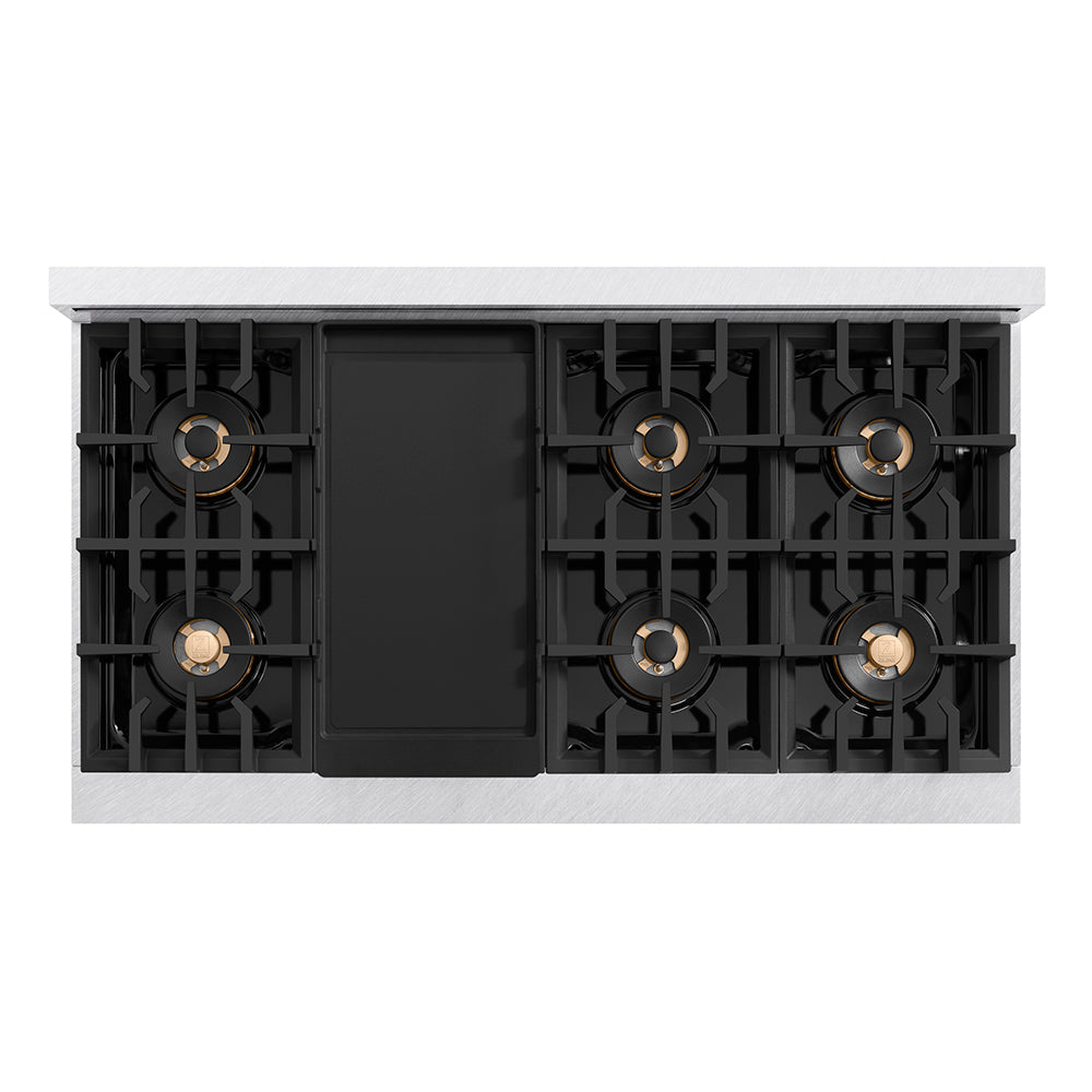 ZLINE Autograph Edition 48 in. 6.7 cu. ft. Classic Dual Fuel Range with 8 Burner DuoPro™ Cooktop and Dual Ovens in Stainless Steel and Champagne Bronze Accents (PCDRZ-48-CB)