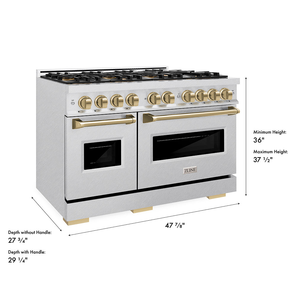 ZLINE Autograph Edition 48 in. 6.7 cu. ft. Classic Dual Fuel Range with 8 Burner DuoPro™ Cooktop and Dual Ovens in Stainless Steel and Champagne Bronze Accents (PCDRZ-48-CB)