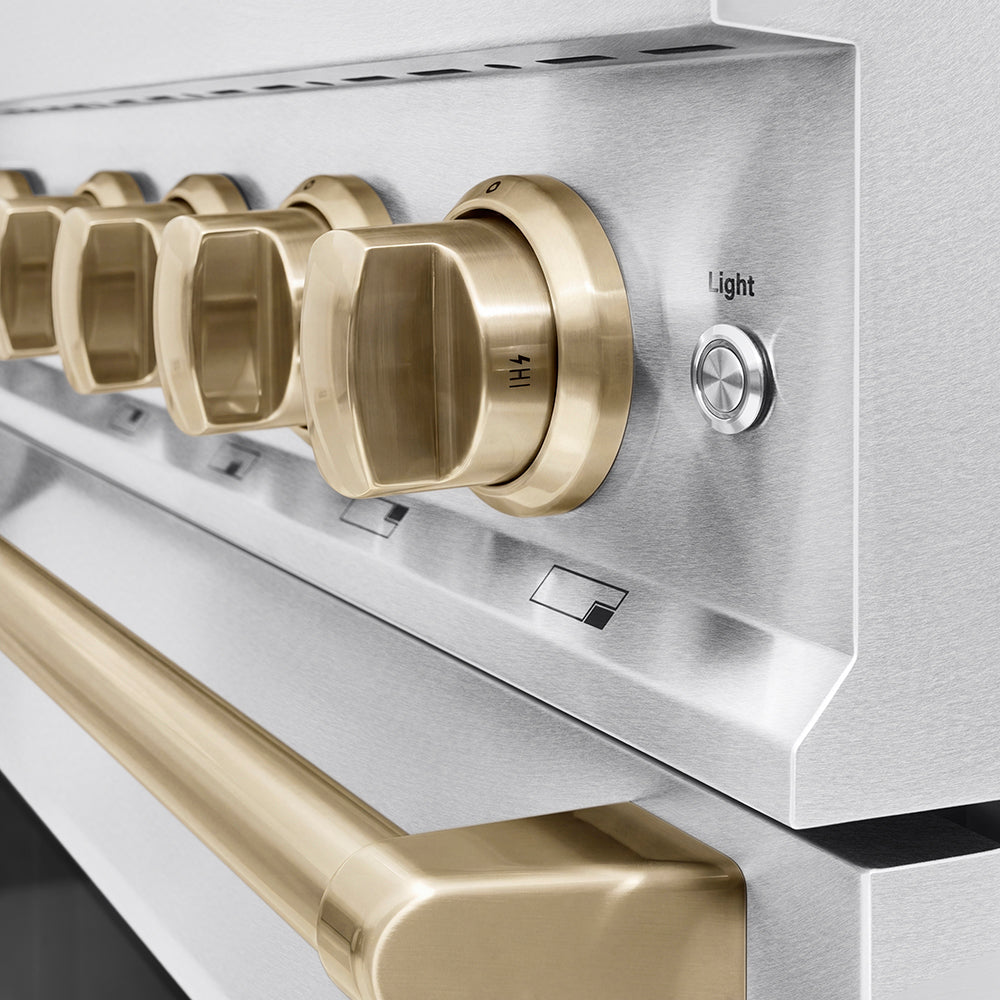 ZLINE Autograph Edition 48 in. 6.7 cu. ft. Classic Dual Fuel Range with 8 Burner DuoPro™ Cooktop and Dual Ovens in Stainless Steel and Champagne Bronze Accents (PCDRZ-48-CB)